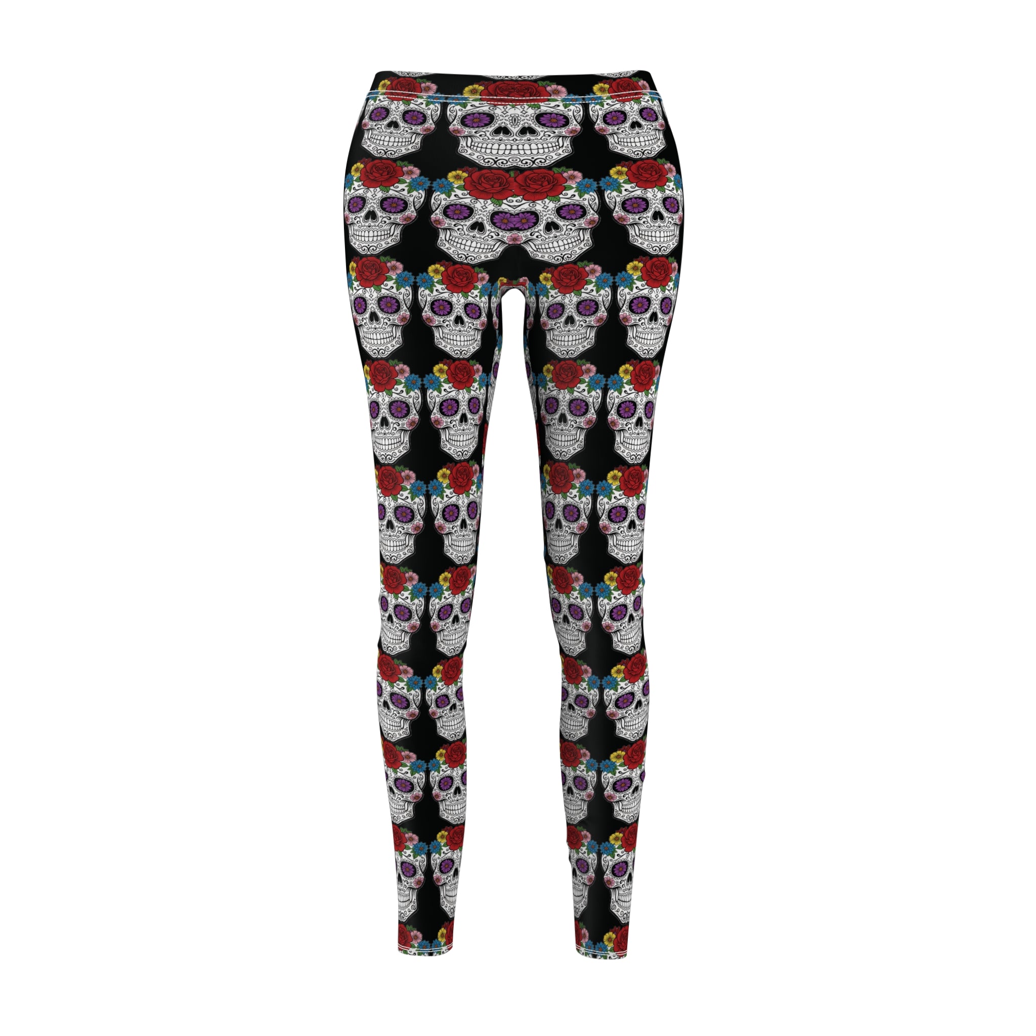 Vibrant Skull Print Leggings, Casual Wear, Fitness Leggings, Unique Lounge Pants, Gift for Her, Festival Fashion