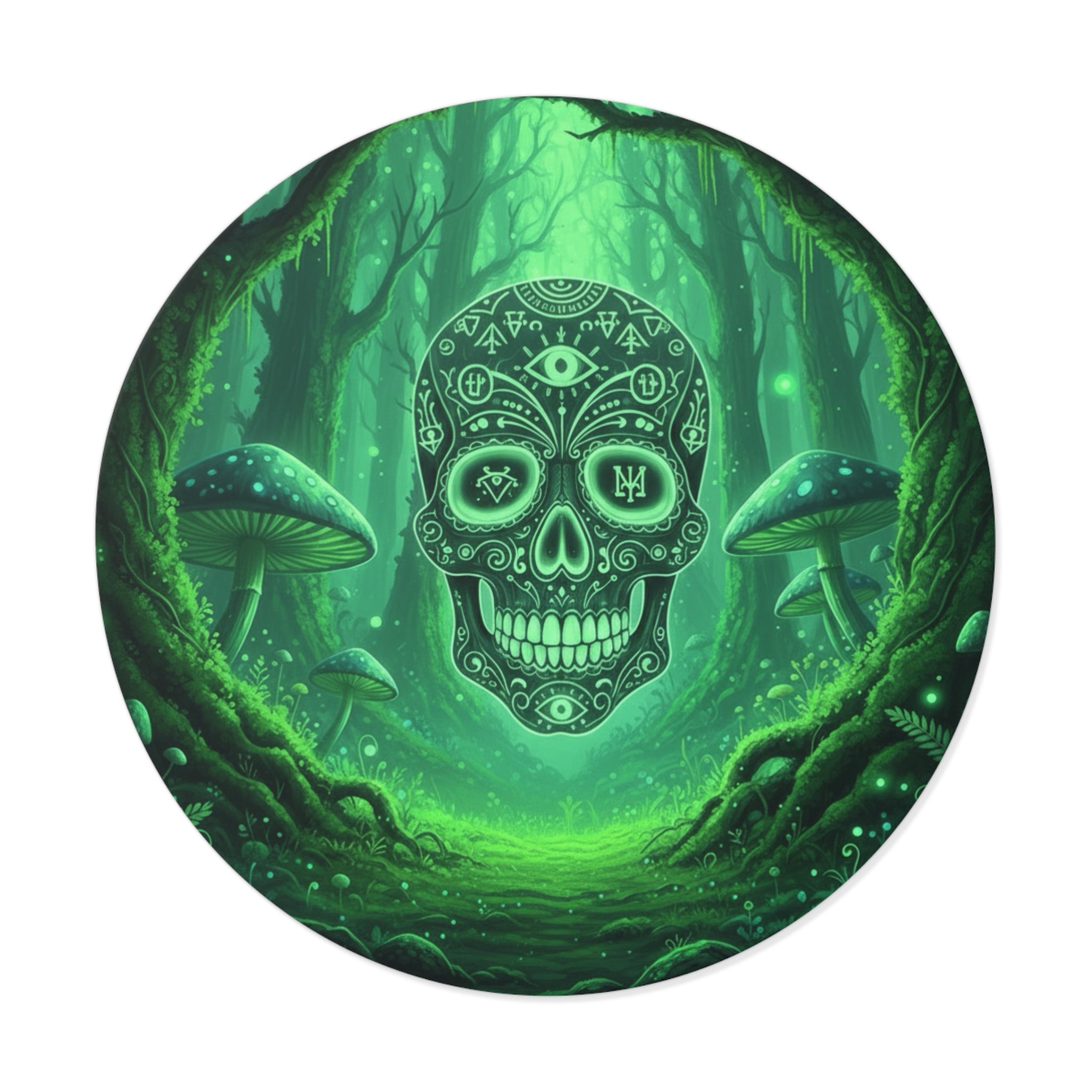 Mystical Skull Vinyl Stickers - Ominous Green Forest Design, Boho Decor, Halloween/Party Supplies, Laptop/Mug/Car Decor