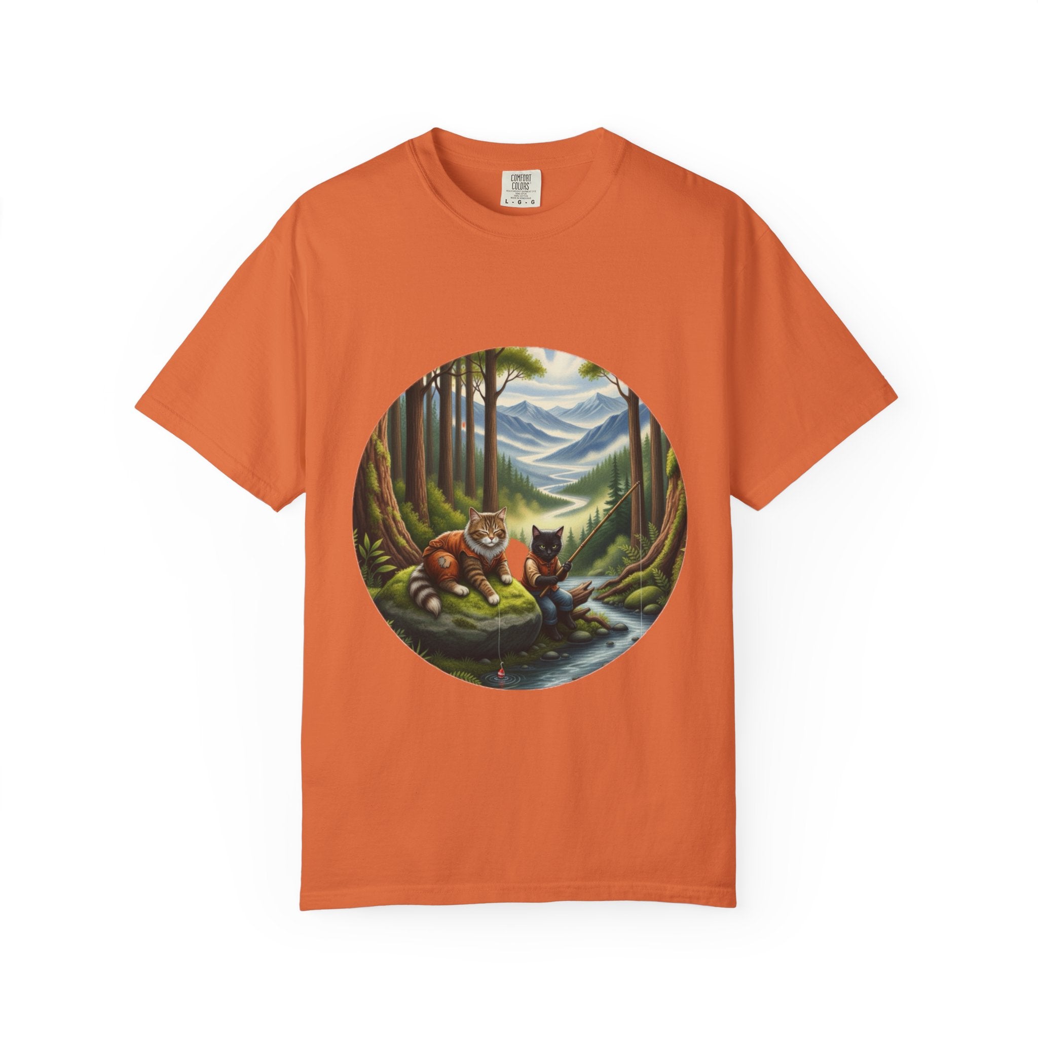 Cat Lover T-Shirt - Two Cats Enjoying Mountain Stream
