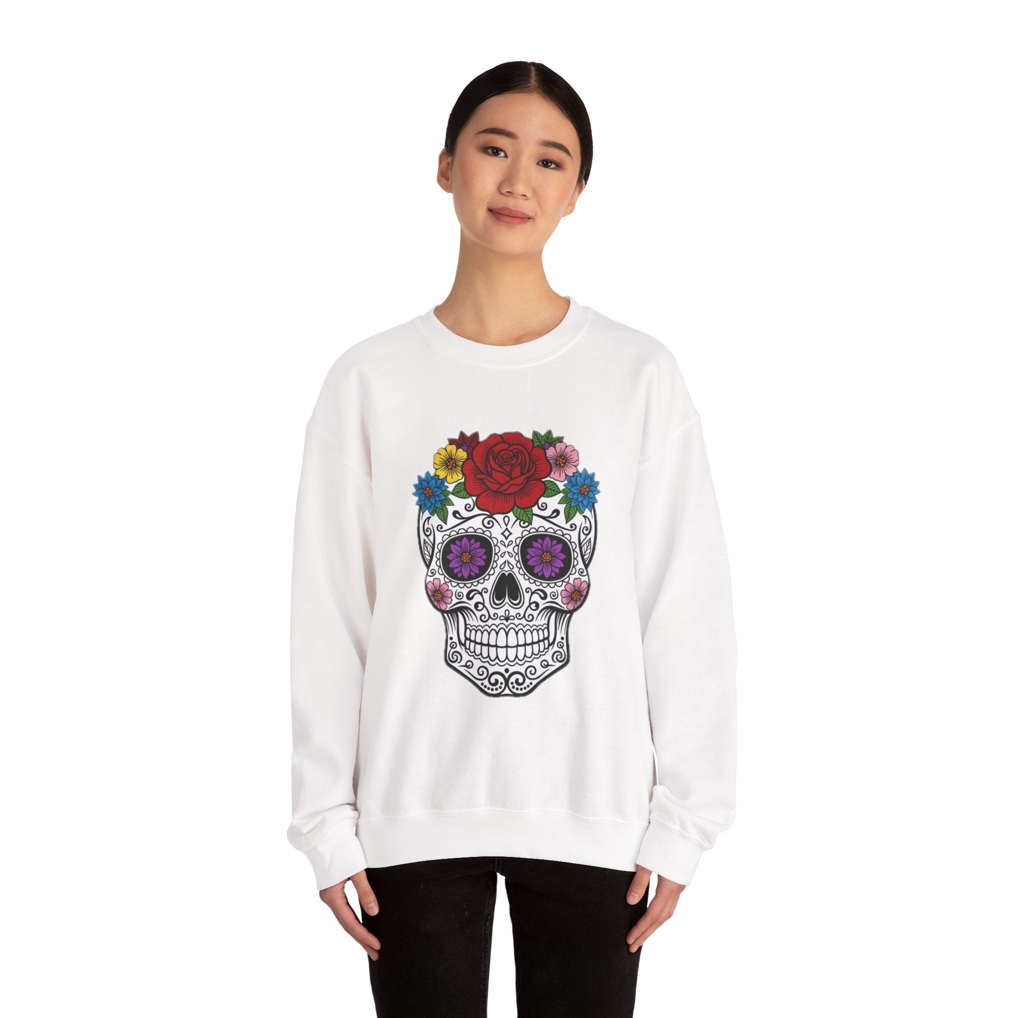 Sugar Skull Floral Sweatshirt - Unisex Crewneck, Boho Style, Day of the Dead Outfit, Gift for Her, Cozy Casual Wear