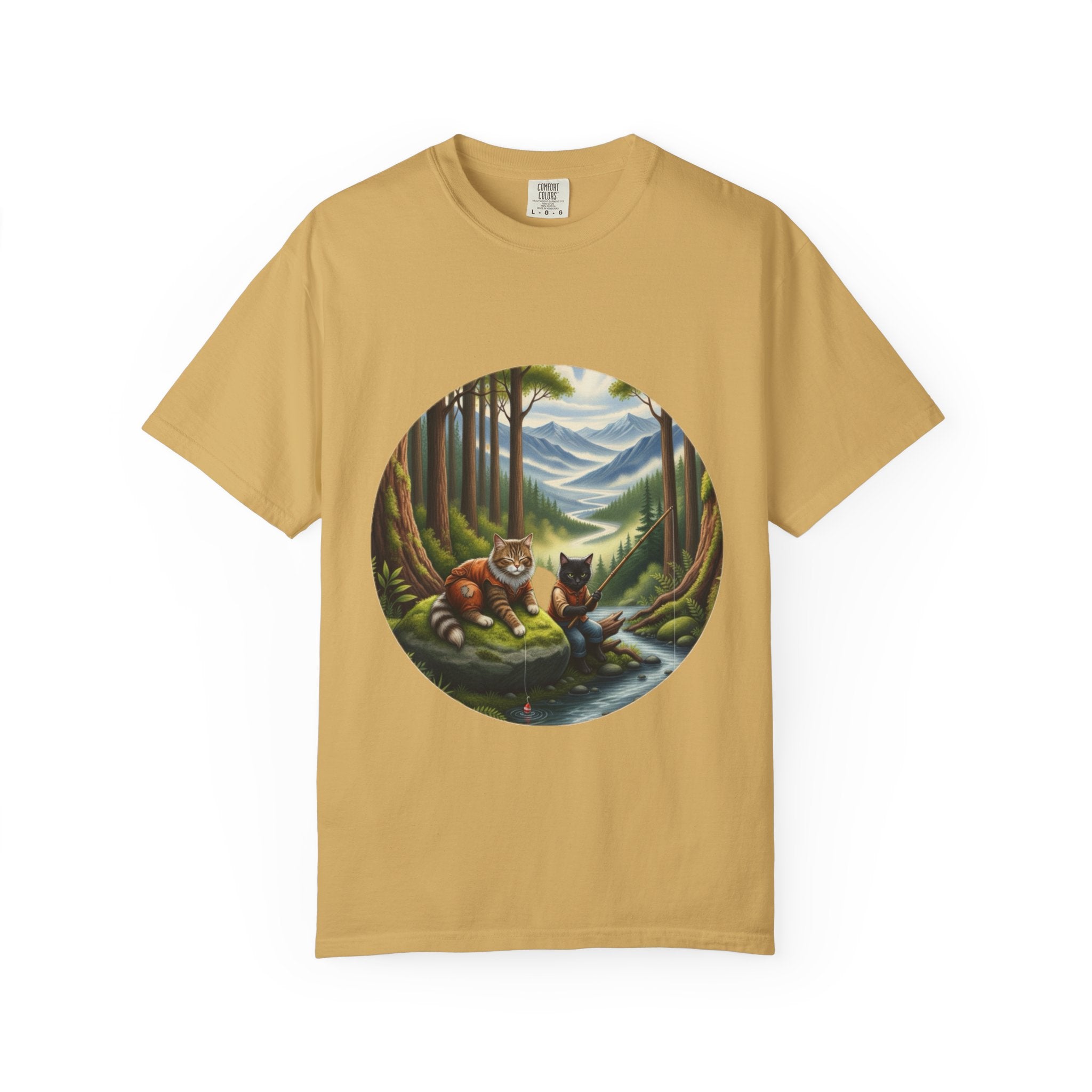 Cat Lover T-Shirt - Two Cats Enjoying Mountain Stream