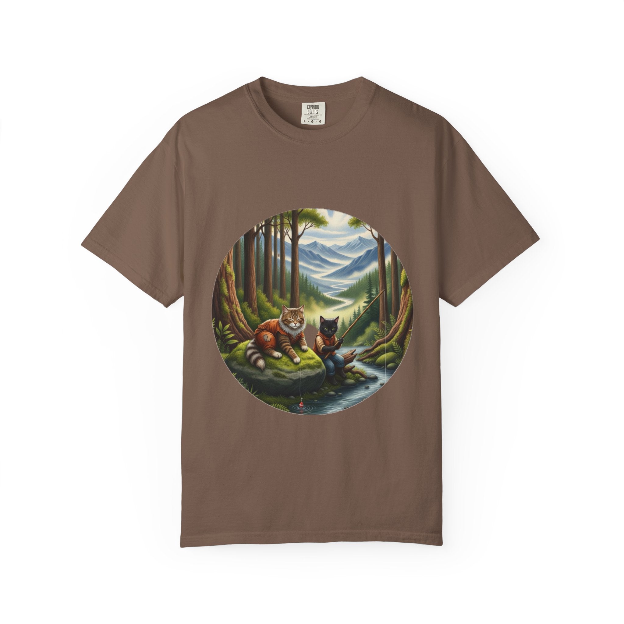 Cat Lover T-Shirt - Two Cats Enjoying Mountain Stream