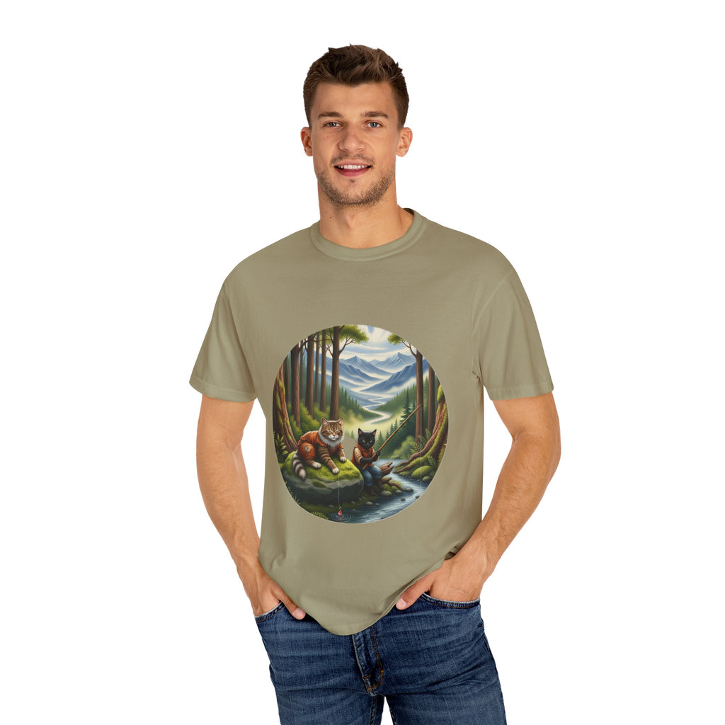 Cat Lover T-Shirt - Two Cats Enjoying Mountain Stream