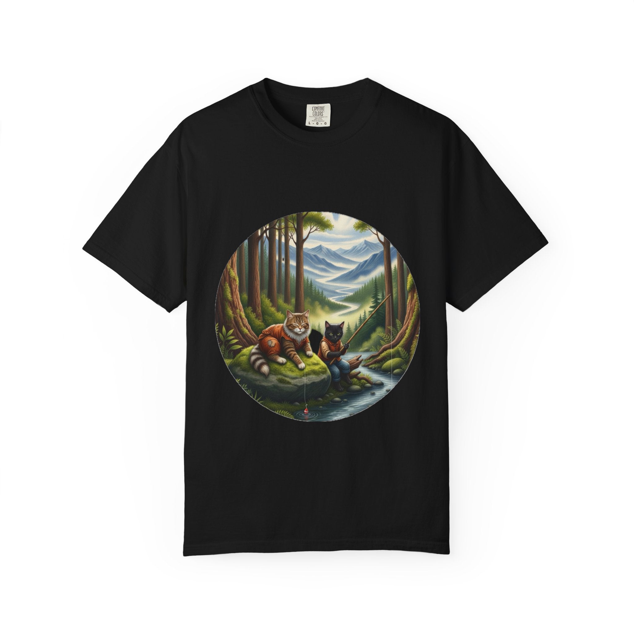 Cat Lover T-Shirt - Two Cats Enjoying Mountain Stream