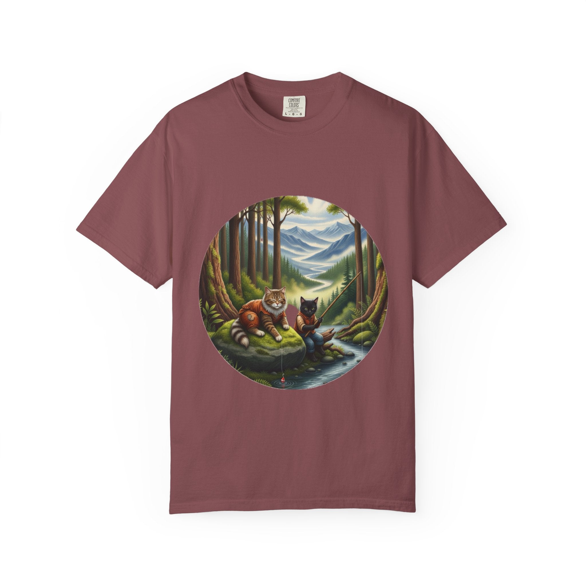 Cat Lover T-Shirt - Two Cats Enjoying Mountain Stream