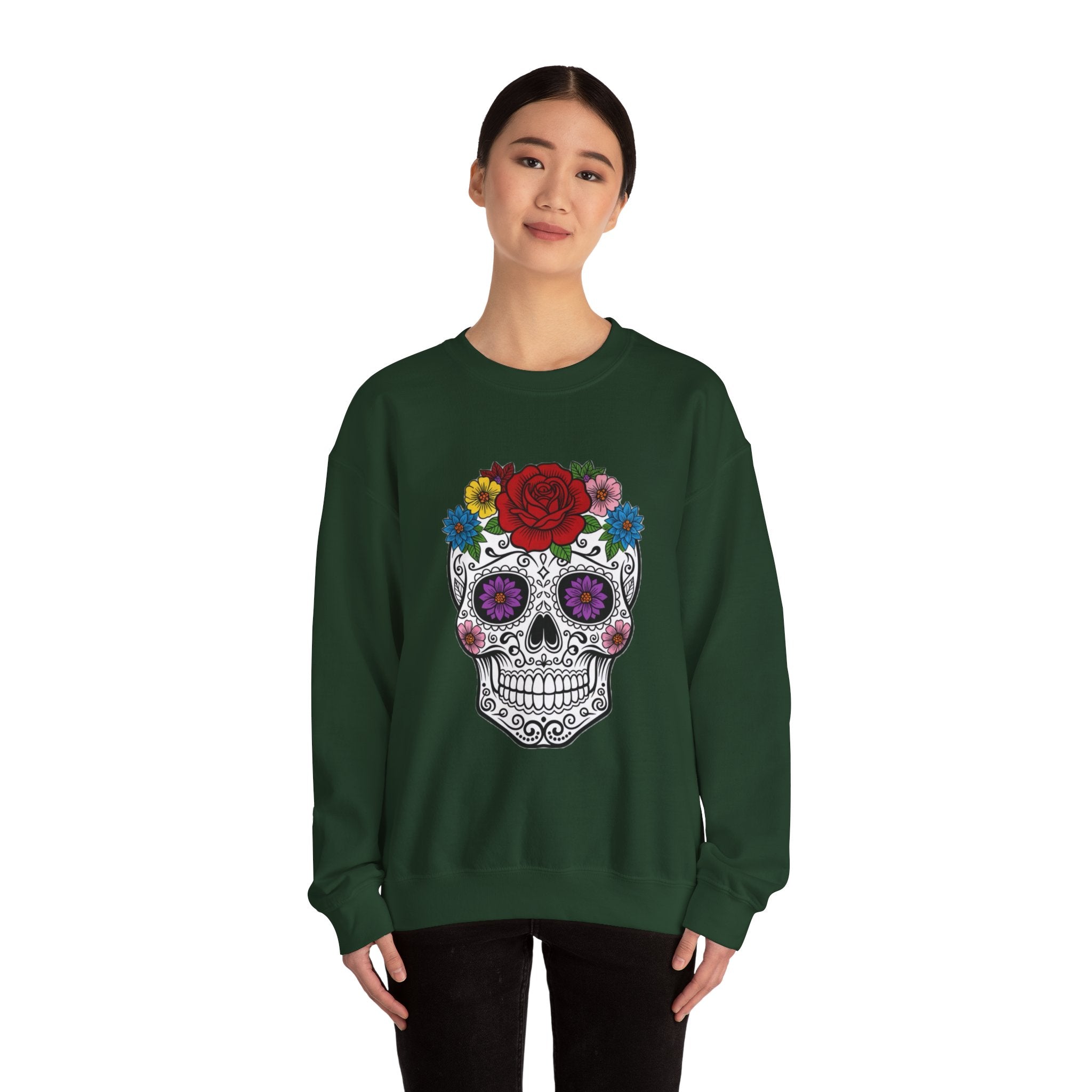Sugar Skull Floral Sweatshirt - Unisex Crewneck, Boho Style, Day of the Dead Outfit, Gift for Her, Cozy Casual Wear