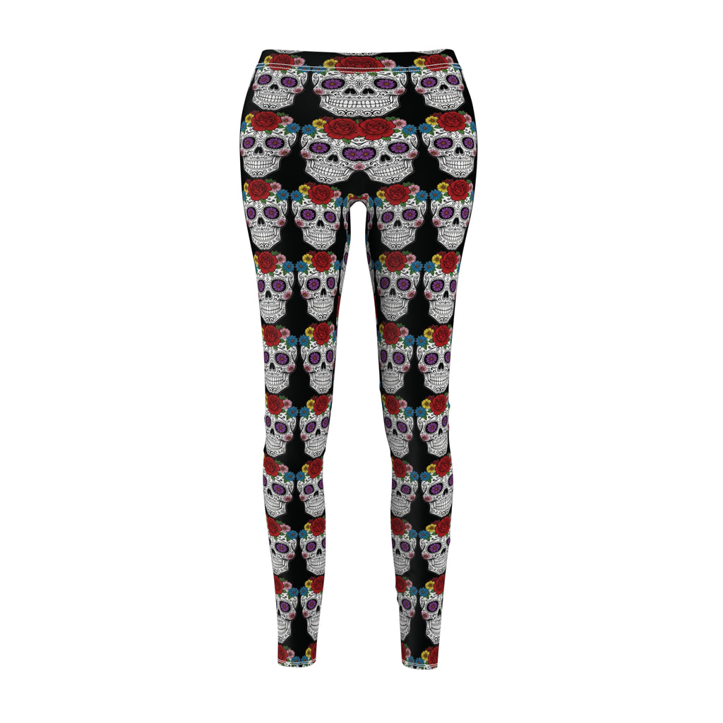 Vibrant Skull Print Leggings, Casual Wear, Fitness Leggings, Unique Lounge Pants, Gift for Her, Festival Fashion