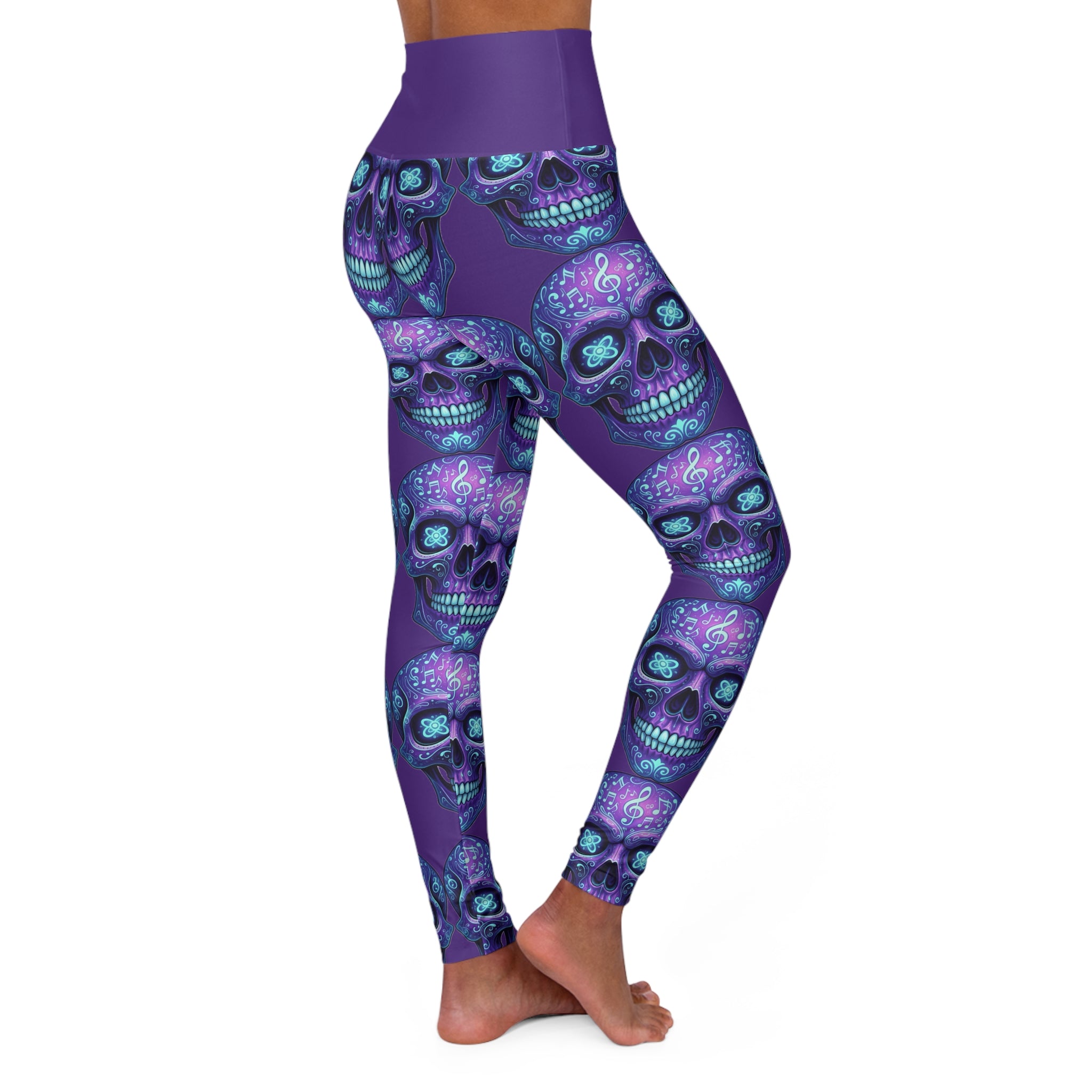 Skull Pattern High Waisted Yoga Leggings, Fitness Apparel, Workout Gear, Activewear, Halloween Outfit, Unique Leggings