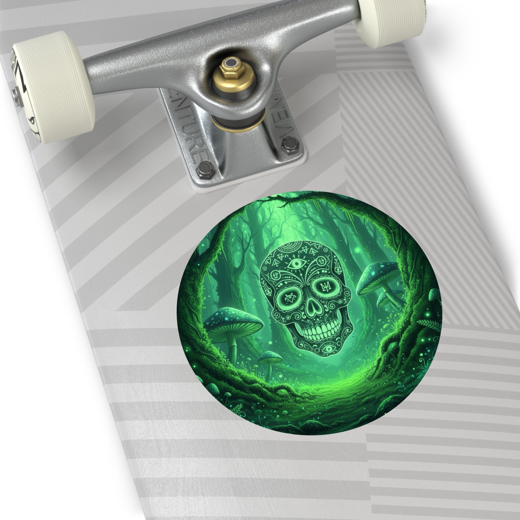 Mystical Skull Vinyl Stickers - Ominous Green Forest Design, Boho Decor, Halloween/Party Supplies, Laptop/Mug/Car Decor