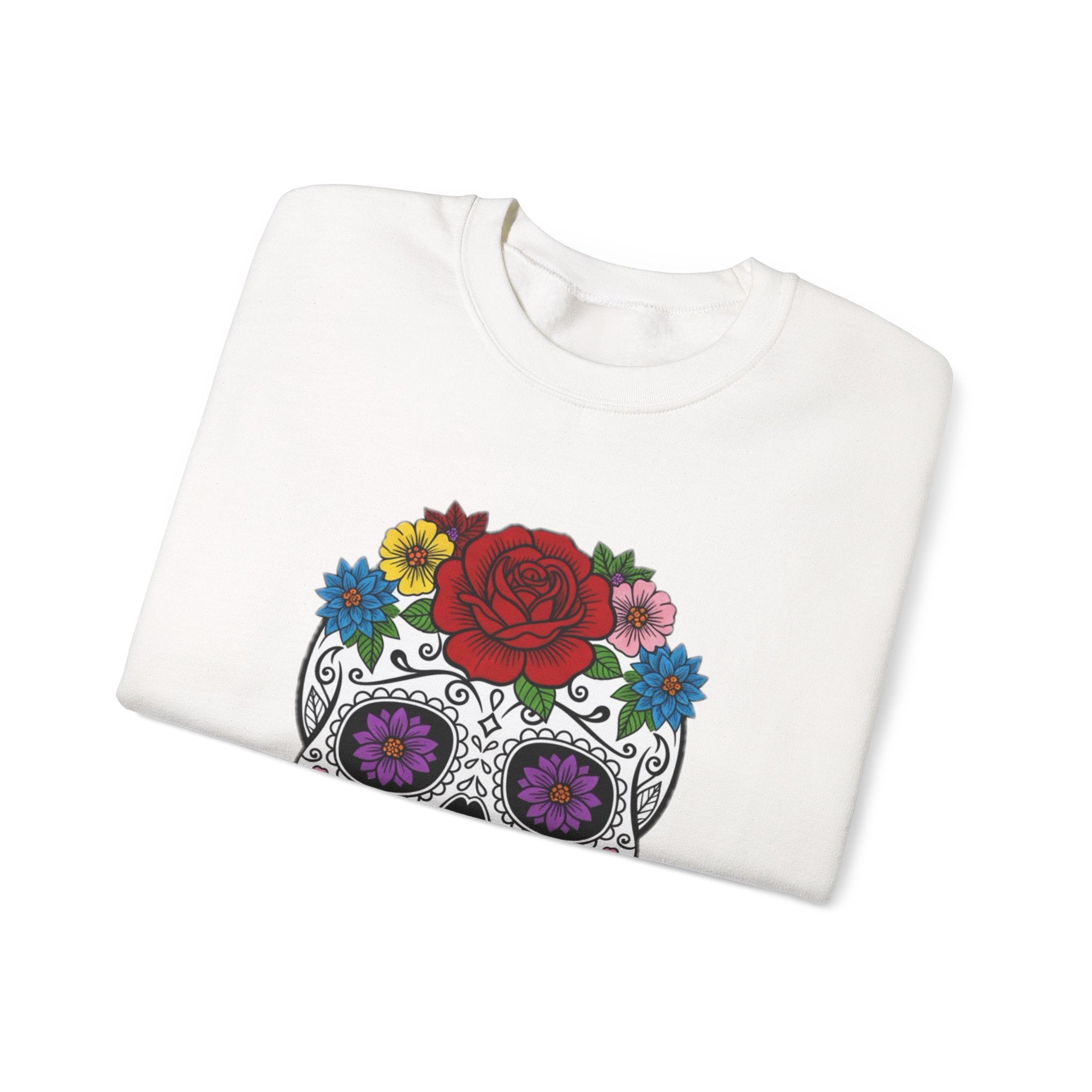 Sugar Skull Floral Sweatshirt - Unisex Crewneck, Boho Style, Day of the Dead Outfit, Gift for Her, Cozy Casual Wear