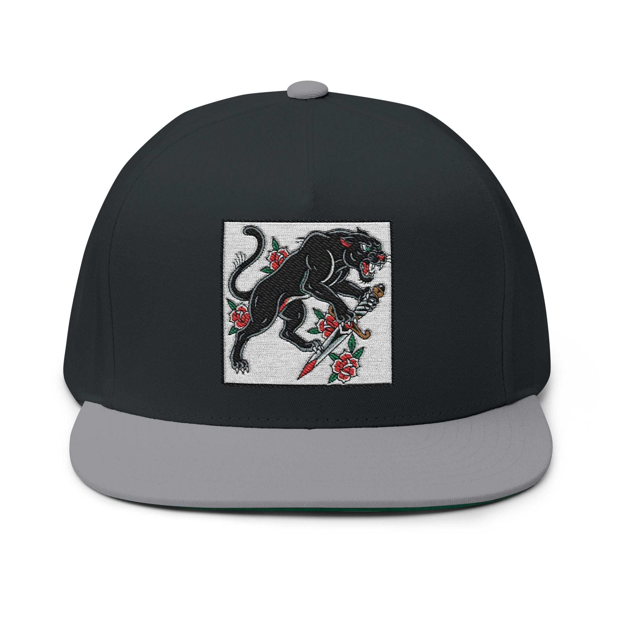 Stylish Embroidered Flat Bill Cap - Panther Design, Streetwear, Gift for Him, Accessory for All Occasions