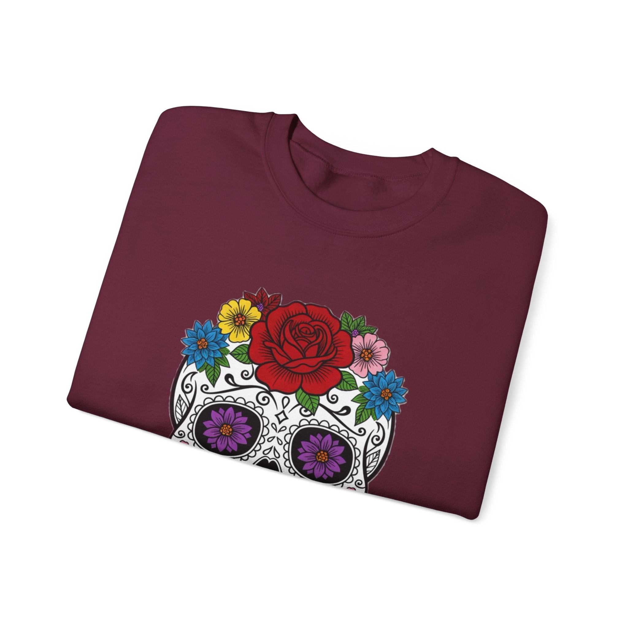 Sugar Skull Floral Sweatshirt - Unisex Crewneck, Boho Style, Day of the Dead Outfit, Gift for Her, Cozy Casual Wear