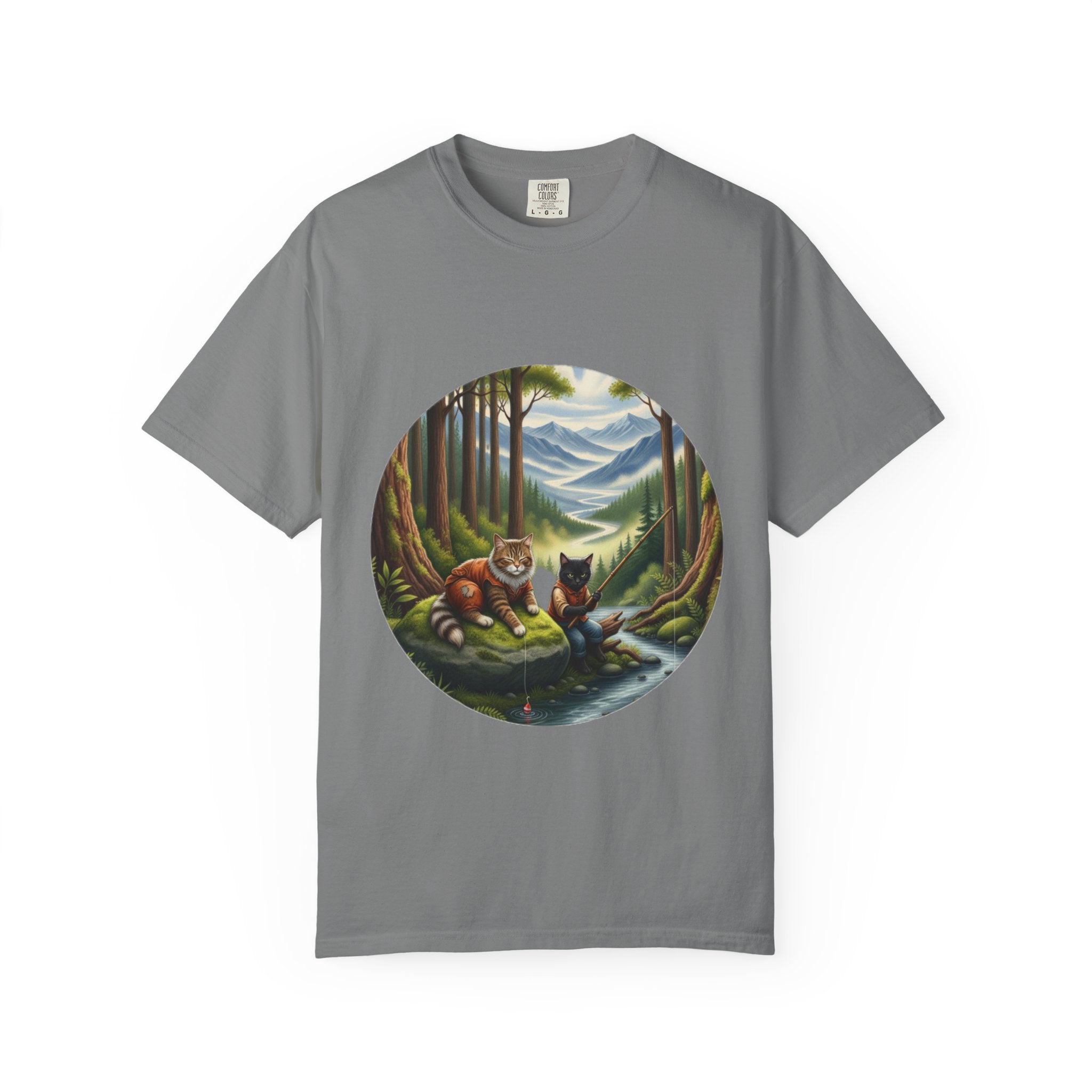 Cat Lover T-Shirt - Two Cats Enjoying Mountain Stream