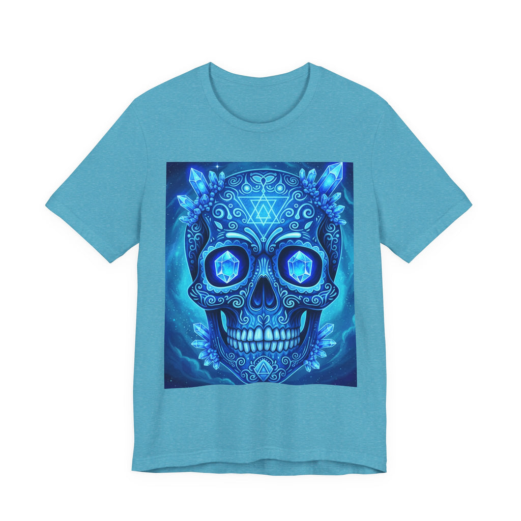 Vibrant Skull Art Tee, Unisex Tee, Graphic T-Shirt, Festival Wear, Halloween Shirt, Bohemian Style