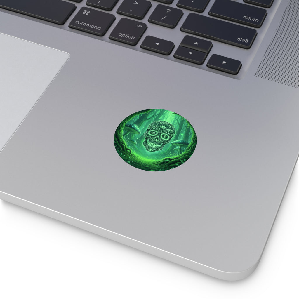 Mystical Skull Vinyl Stickers - Ominous Green Forest Design, Boho Decor, Halloween/Party Supplies, Laptop/Mug/Car Decor