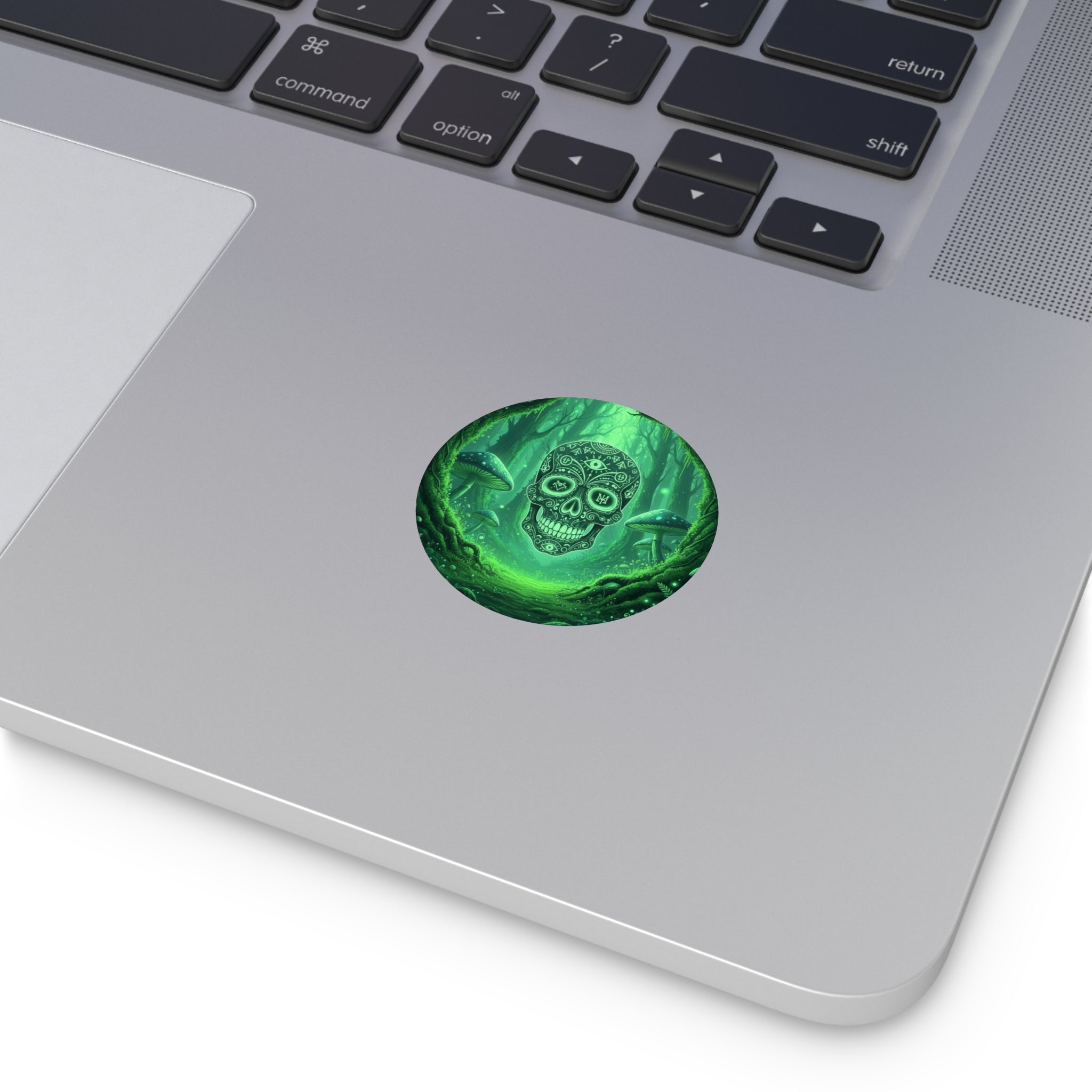 Mystical Skull Vinyl Stickers - Ominous Green Forest Design, Boho Decor, Halloween/Party Supplies, Laptop/Mug/Car Decor