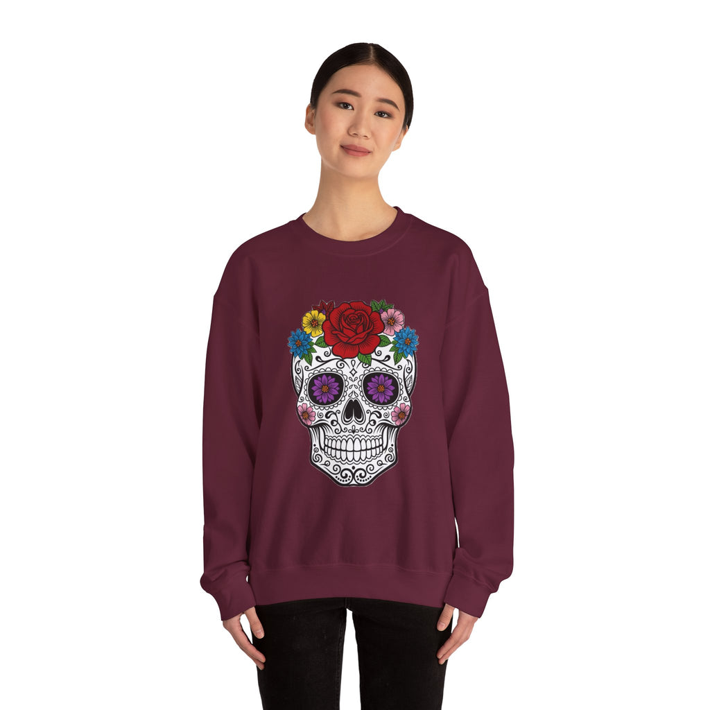 Sugar Skull Floral Sweatshirt - Unisex Crewneck, Boho Style, Day of the Dead Outfit, Gift for Her, Cozy Casual Wear