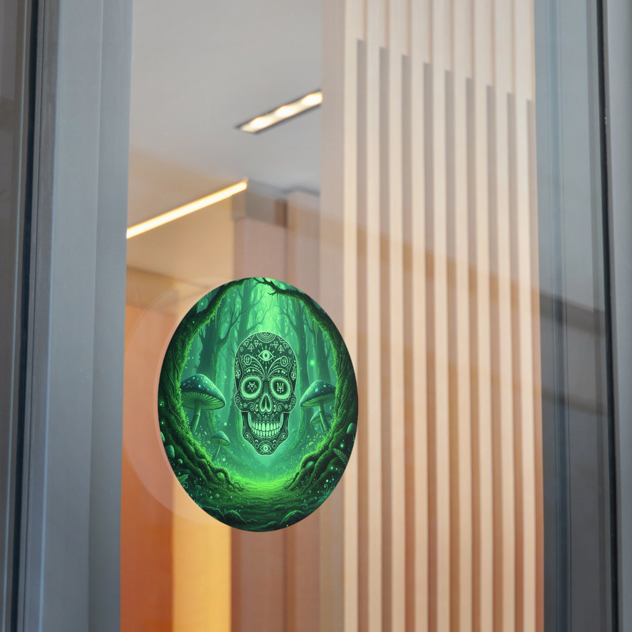 Mystical Skull Vinyl Stickers - Ominous Green Forest Design, Boho Decor, Halloween/Party Supplies, Laptop/Mug/Car Decor