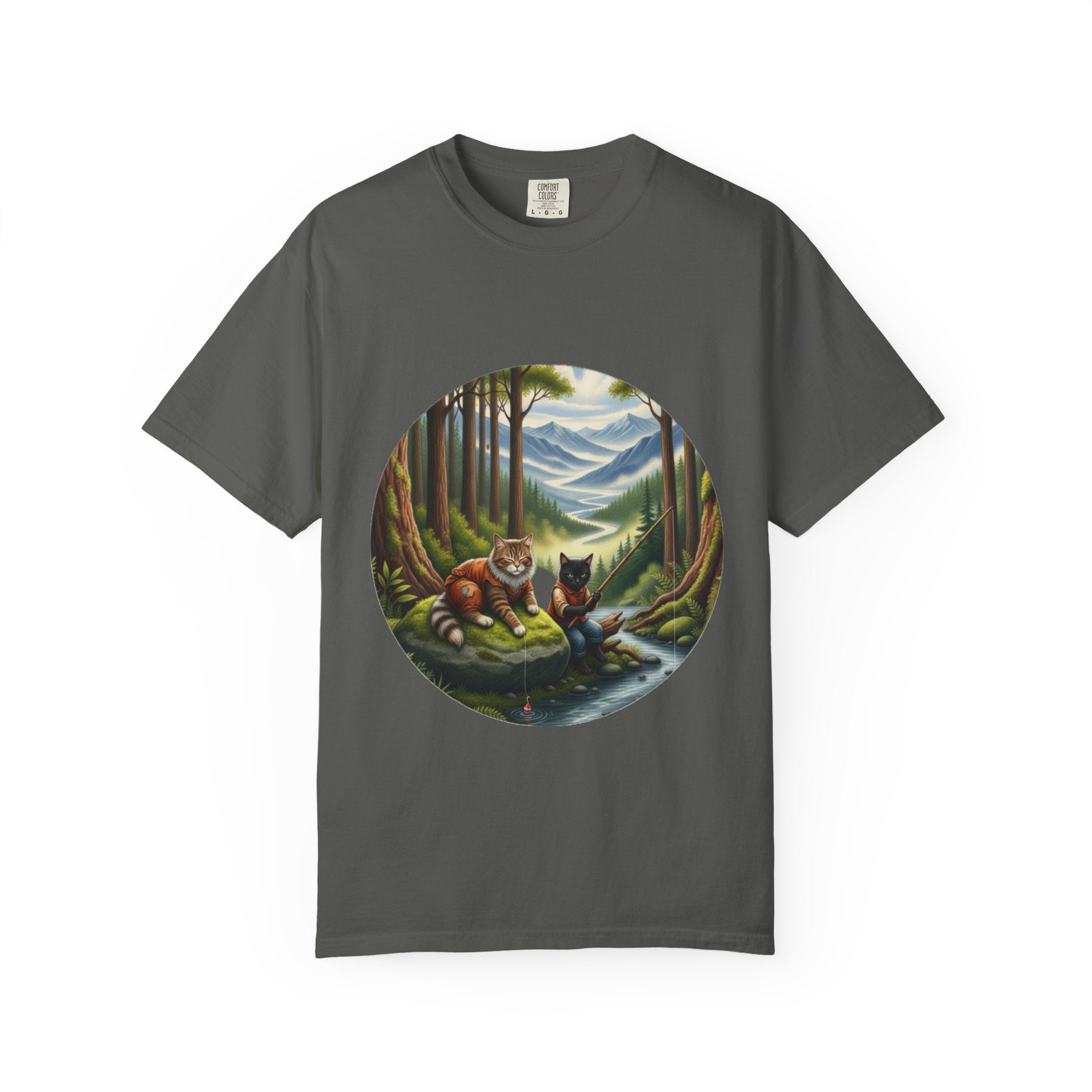 Cat Lover T-Shirt - Two Cats Enjoying Mountain Stream