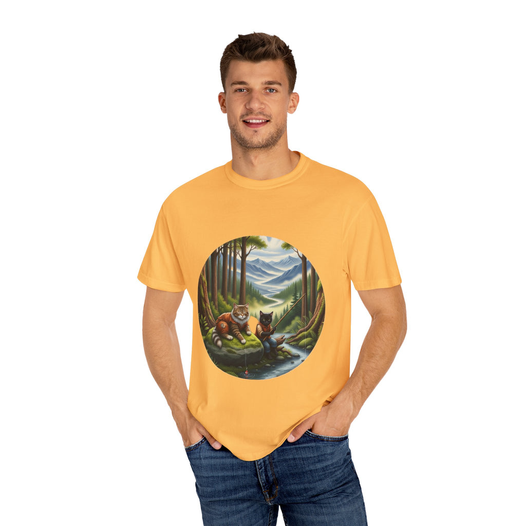 Cat Lover T-Shirt - Two Cats Enjoying Mountain Stream