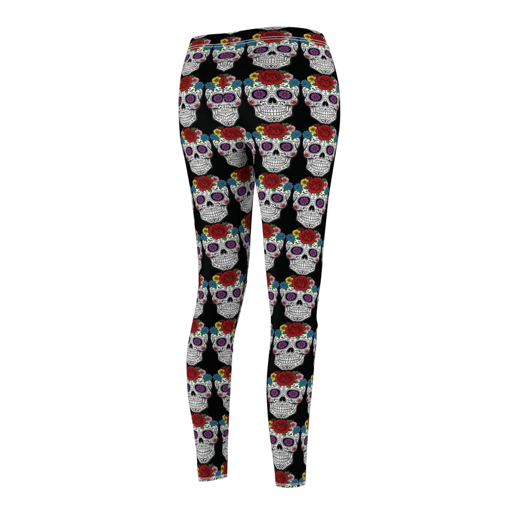 Vibrant Skull Print Leggings, Casual Wear, Fitness Leggings, Unique Lounge Pants, Gift for Her, Festival Fashion