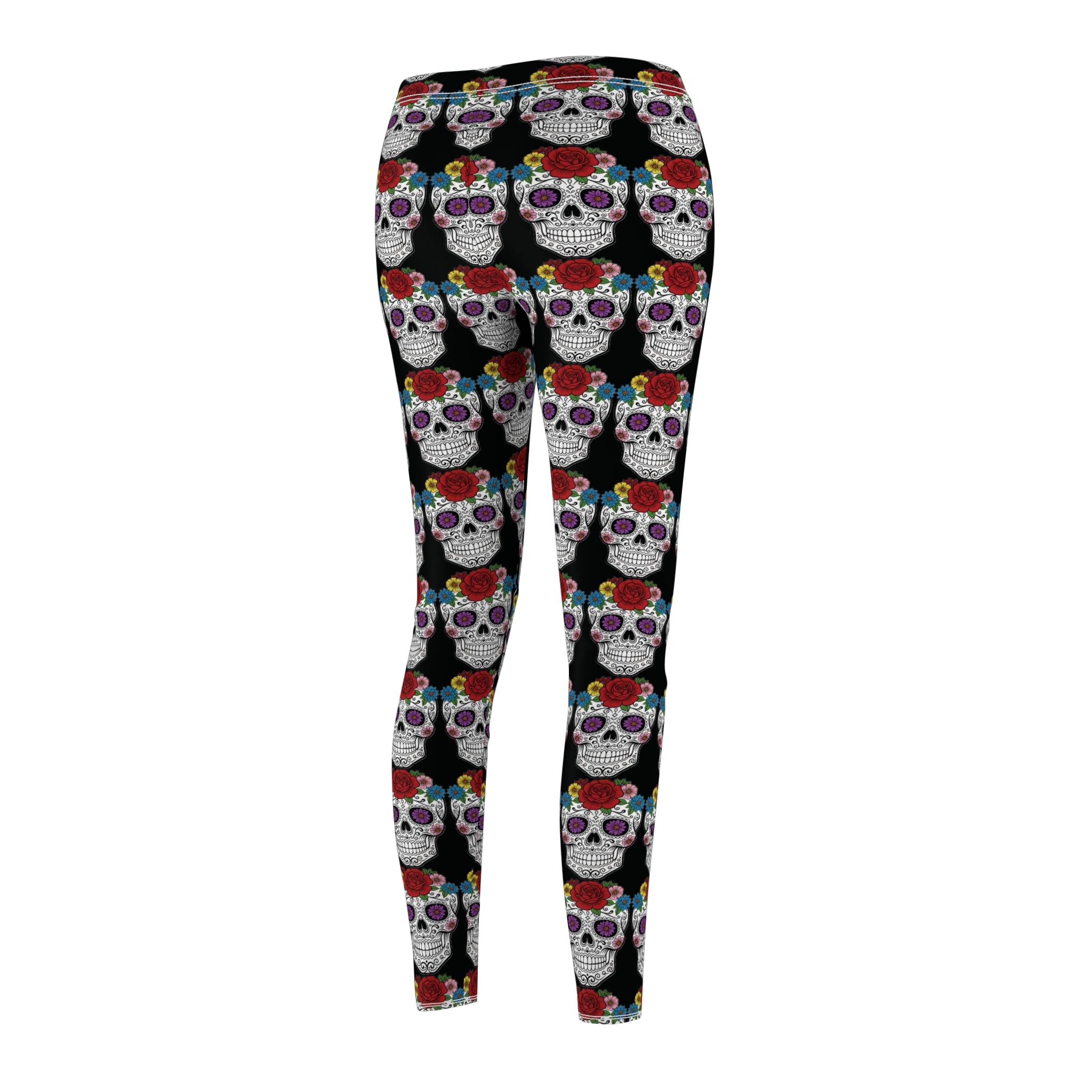 Vibrant Skull Print Leggings, Casual Wear, Fitness Leggings, Unique Lounge Pants, Gift for Her, Festival Fashion