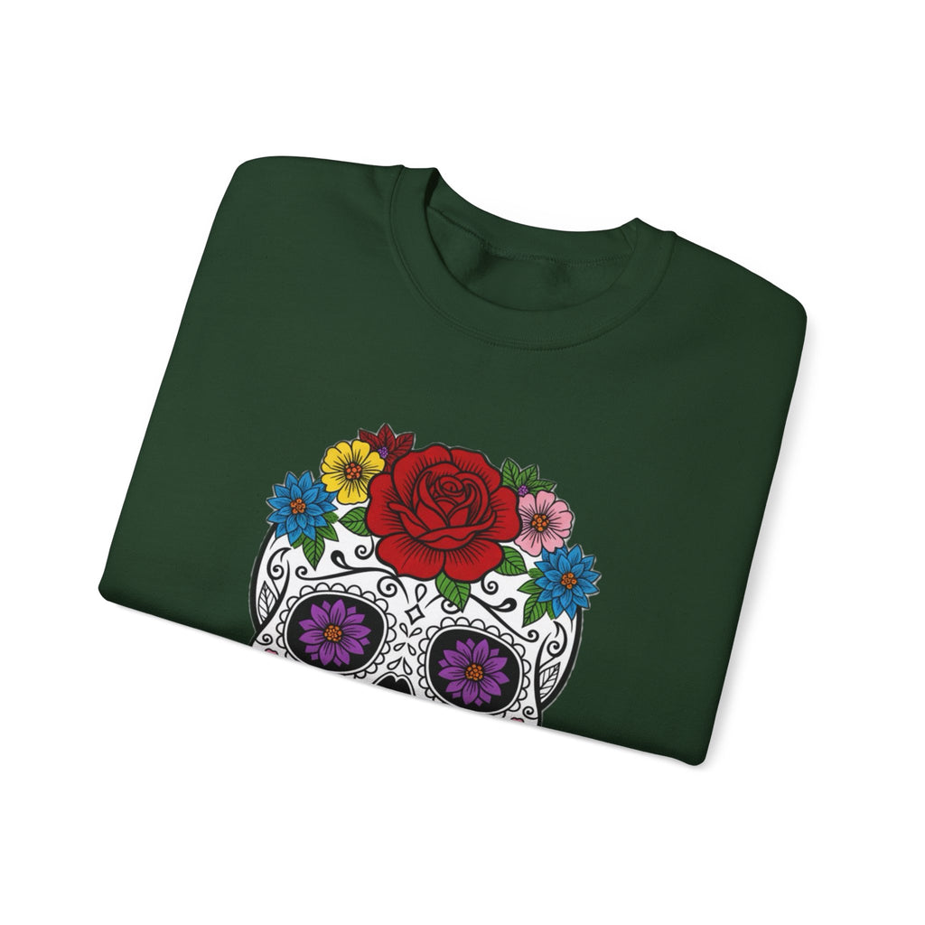 Sugar Skull Floral Sweatshirt - Unisex Crewneck, Boho Style, Day of the Dead Outfit, Gift for Her, Cozy Casual Wear