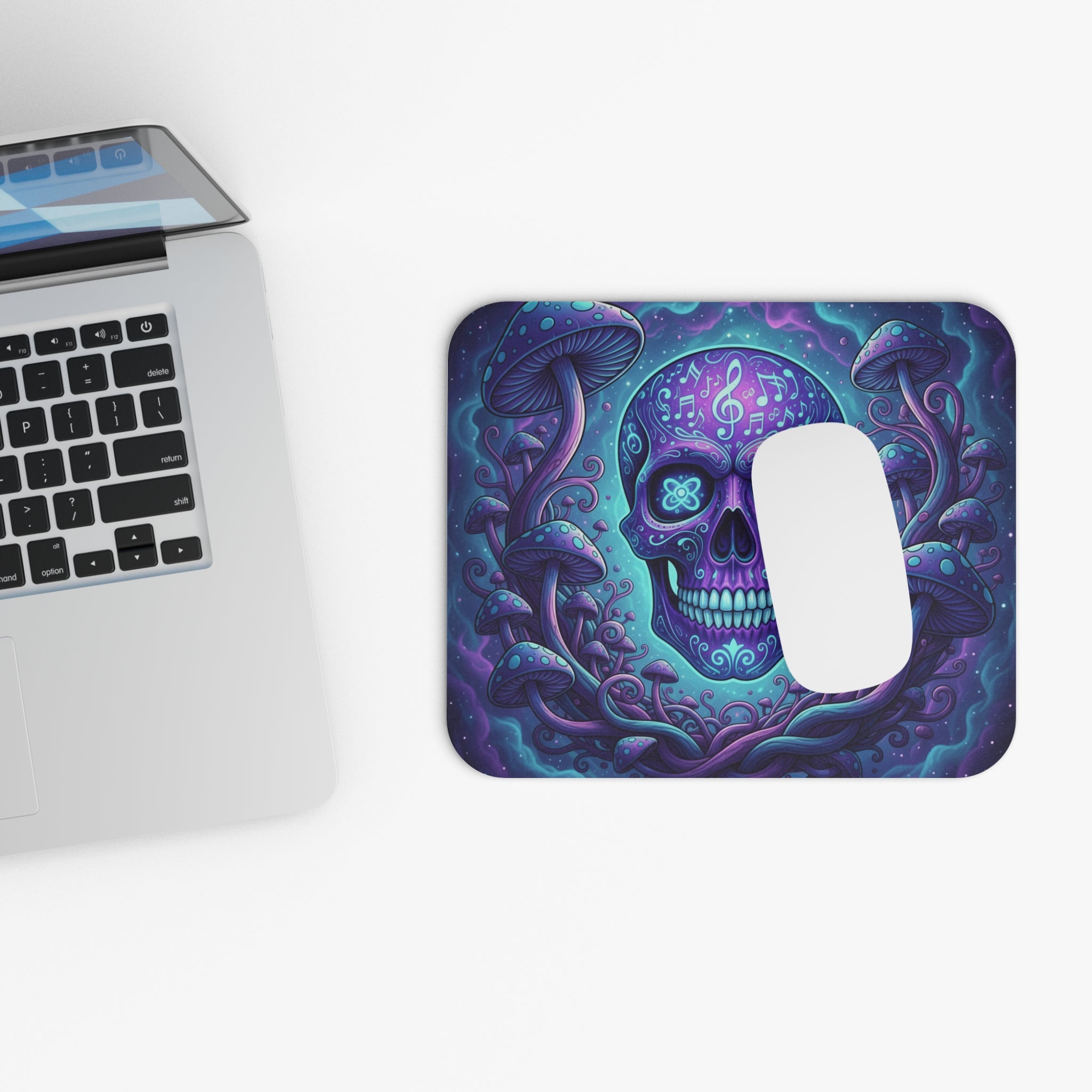 Psychedelic Skull Mouse Pad, Artistic Desk Accessory, Computer Mouse Mat, Gift for Gamers, Unique Office Decor, Music and Nature Theme