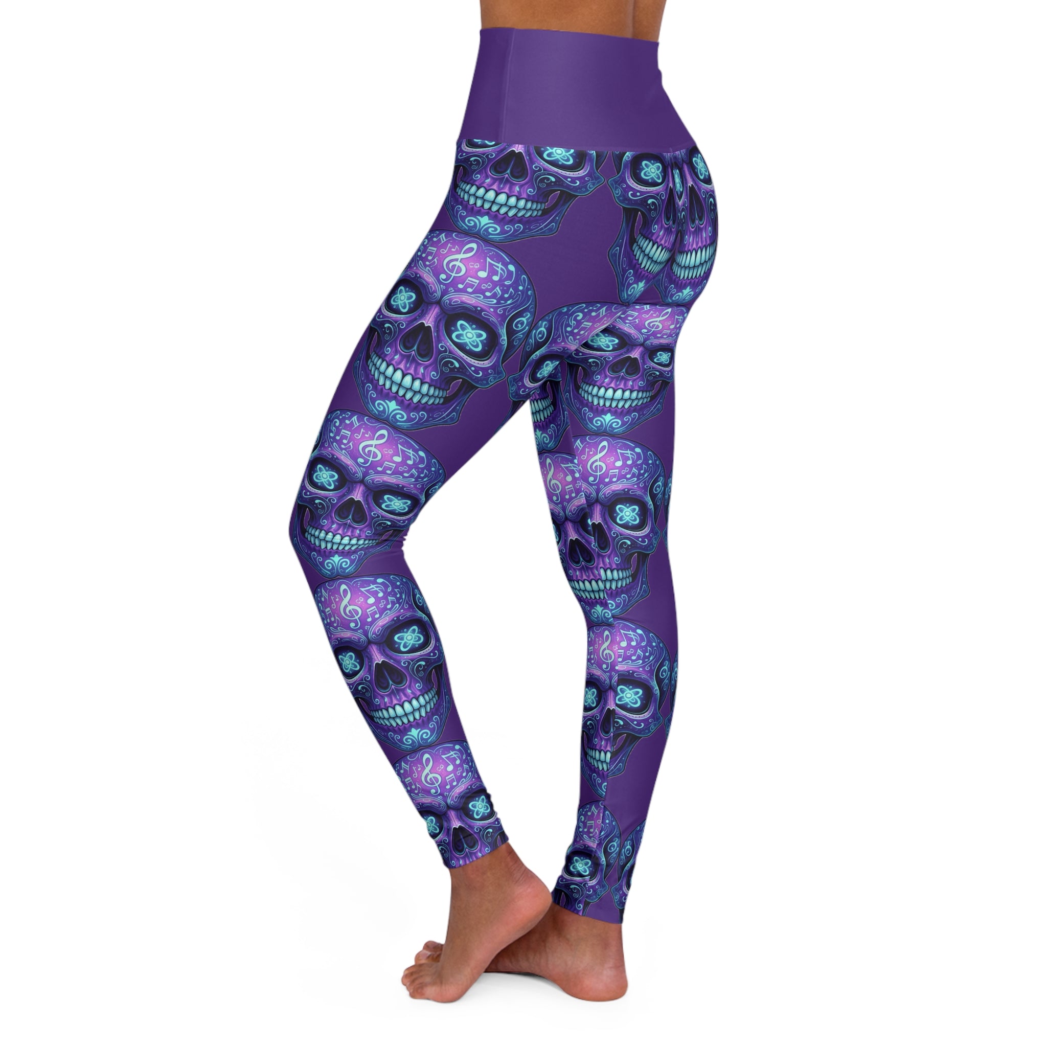 Skull Pattern High Waisted Yoga Leggings, Fitness Apparel, Workout Gear, Activewear, Halloween Outfit, Unique Leggings