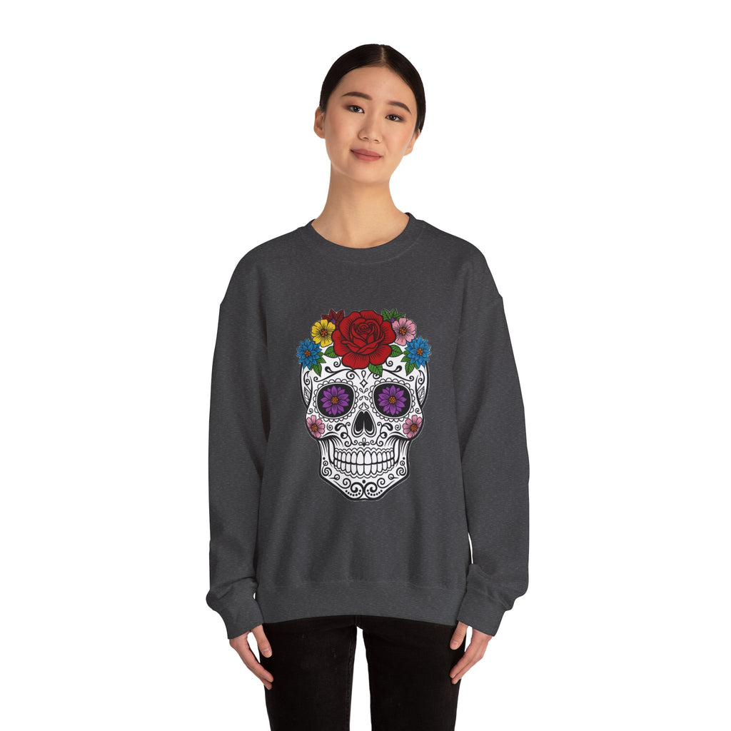 Sugar Skull Floral Sweatshirt - Unisex Crewneck, Boho Style, Day of the Dead Outfit, Gift for Her, Cozy Casual Wear