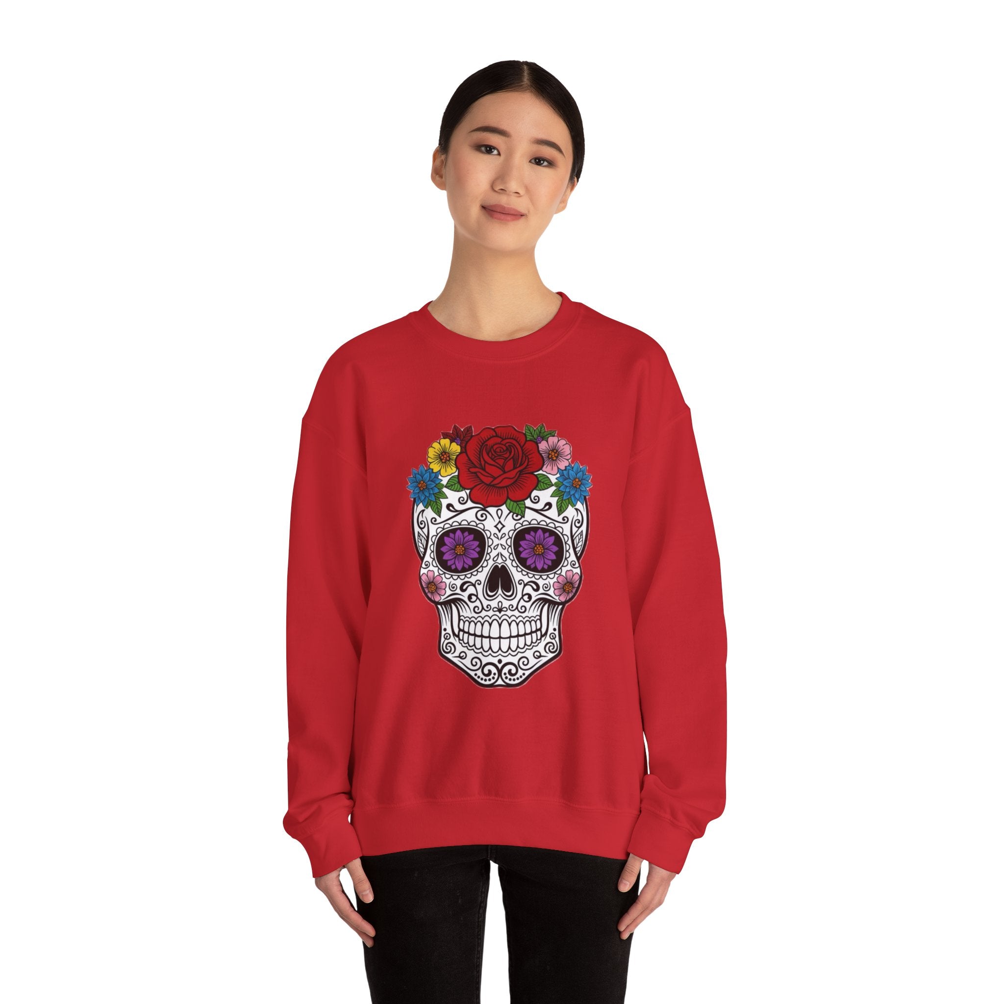 Sugar Skull Floral Sweatshirt - Unisex Crewneck, Boho Style, Day of the Dead Outfit, Gift for Her, Cozy Casual Wear