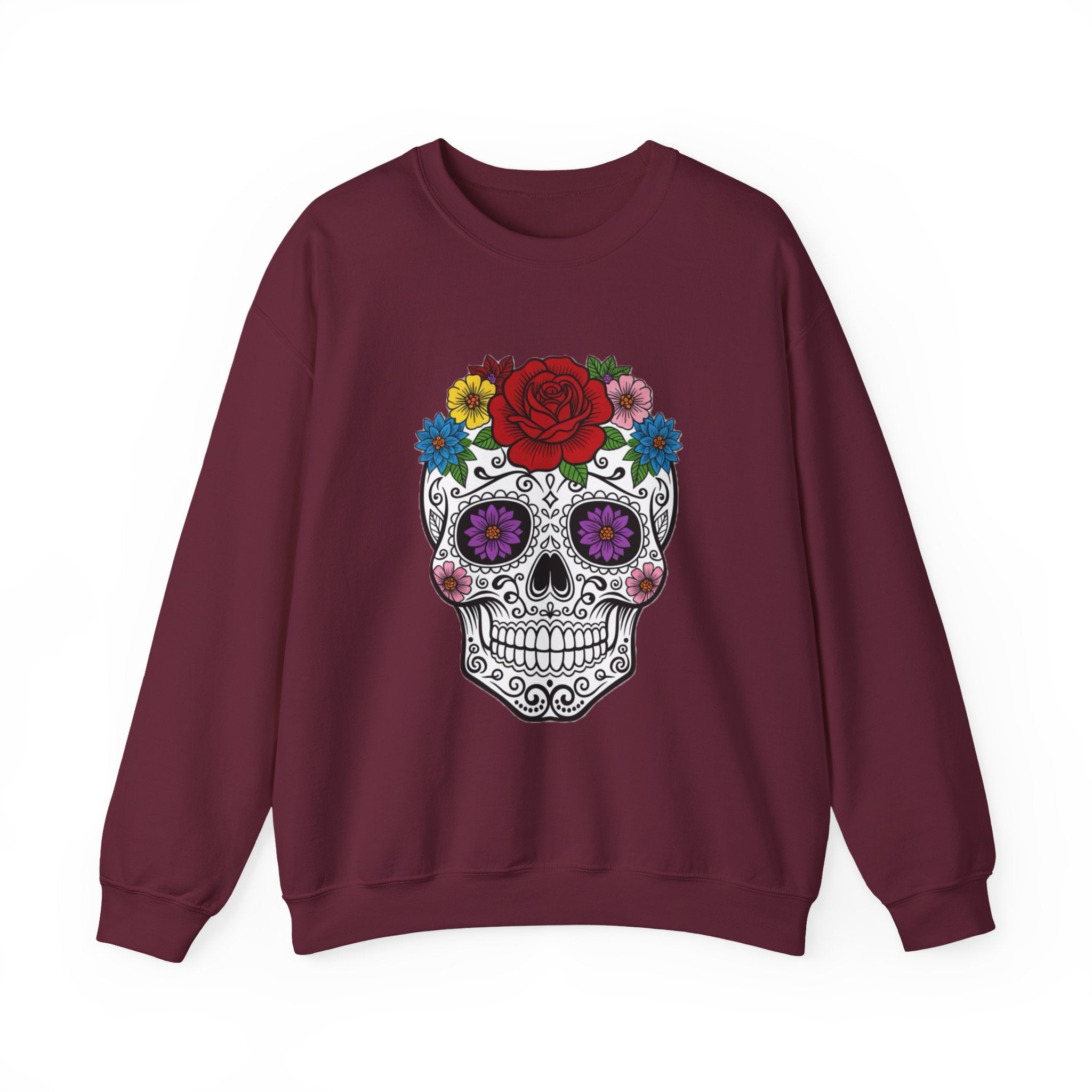 Sugar Skull Floral Sweatshirt - Unisex Crewneck, Boho Style, Day of the Dead Outfit, Gift for Her, Cozy Casual Wear