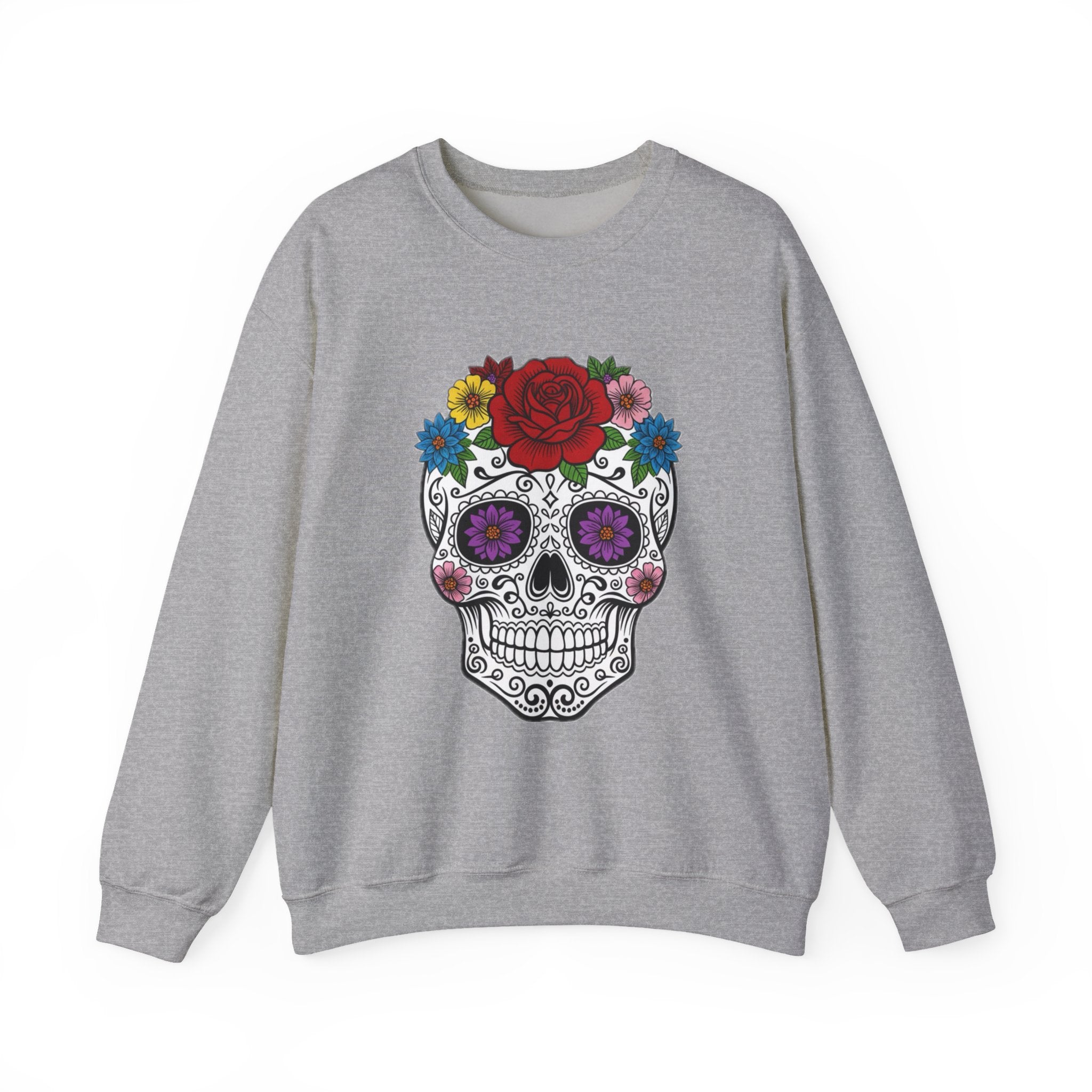 Sugar Skull Floral Sweatshirt - Unisex Crewneck, Boho Style, Day of the Dead Outfit, Gift for Her, Cozy Casual Wear