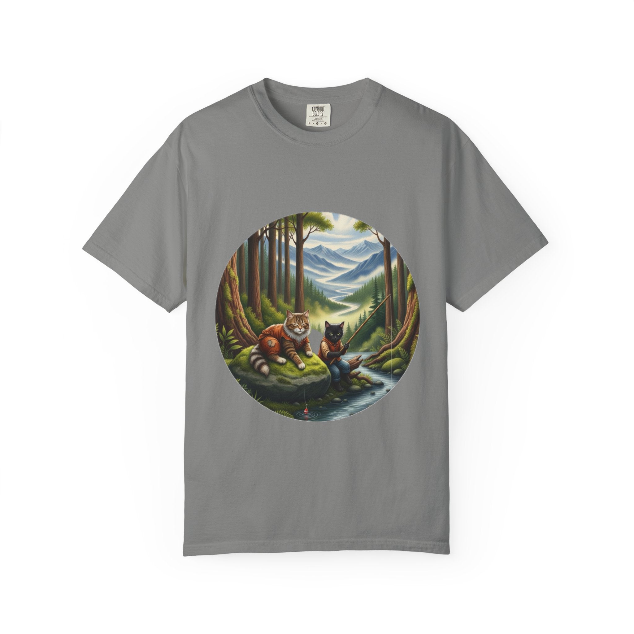 Cat Lover T-Shirt - Two Cats Enjoying Mountain Stream