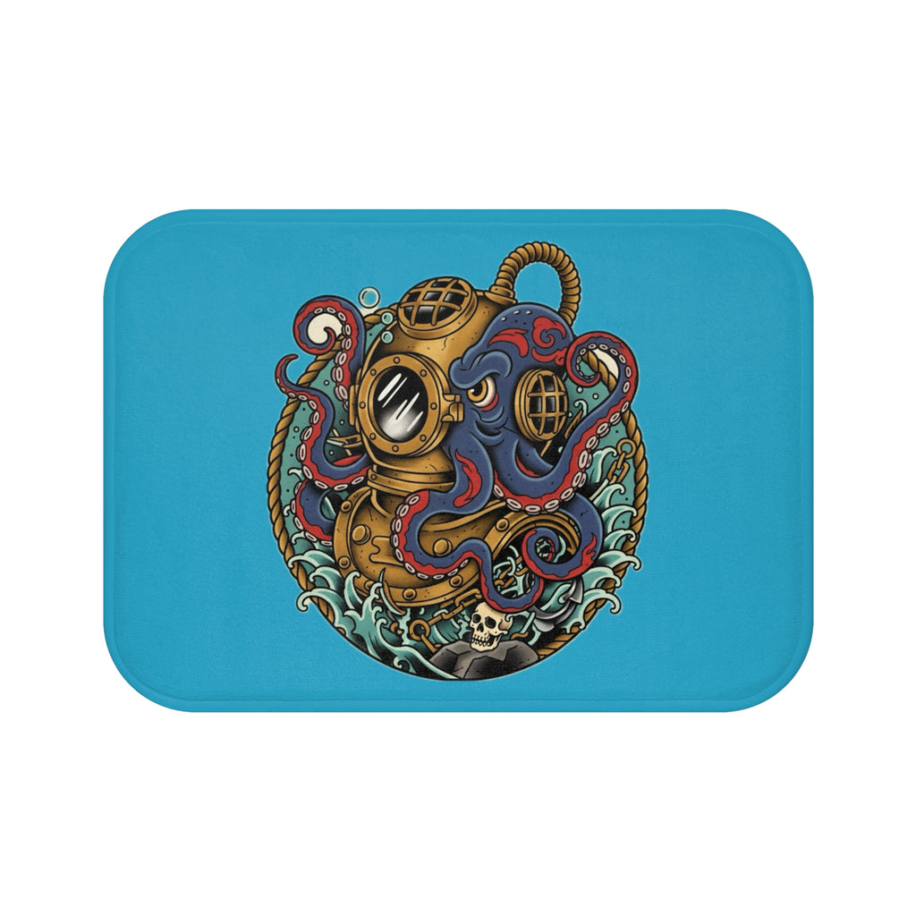 Ocean-Inspired Bath Mat with Steampunk Octopus Design, Nautical Decor, Underwater Theme, Unique Bathroom Accessory, Gift for Ocean Lovers