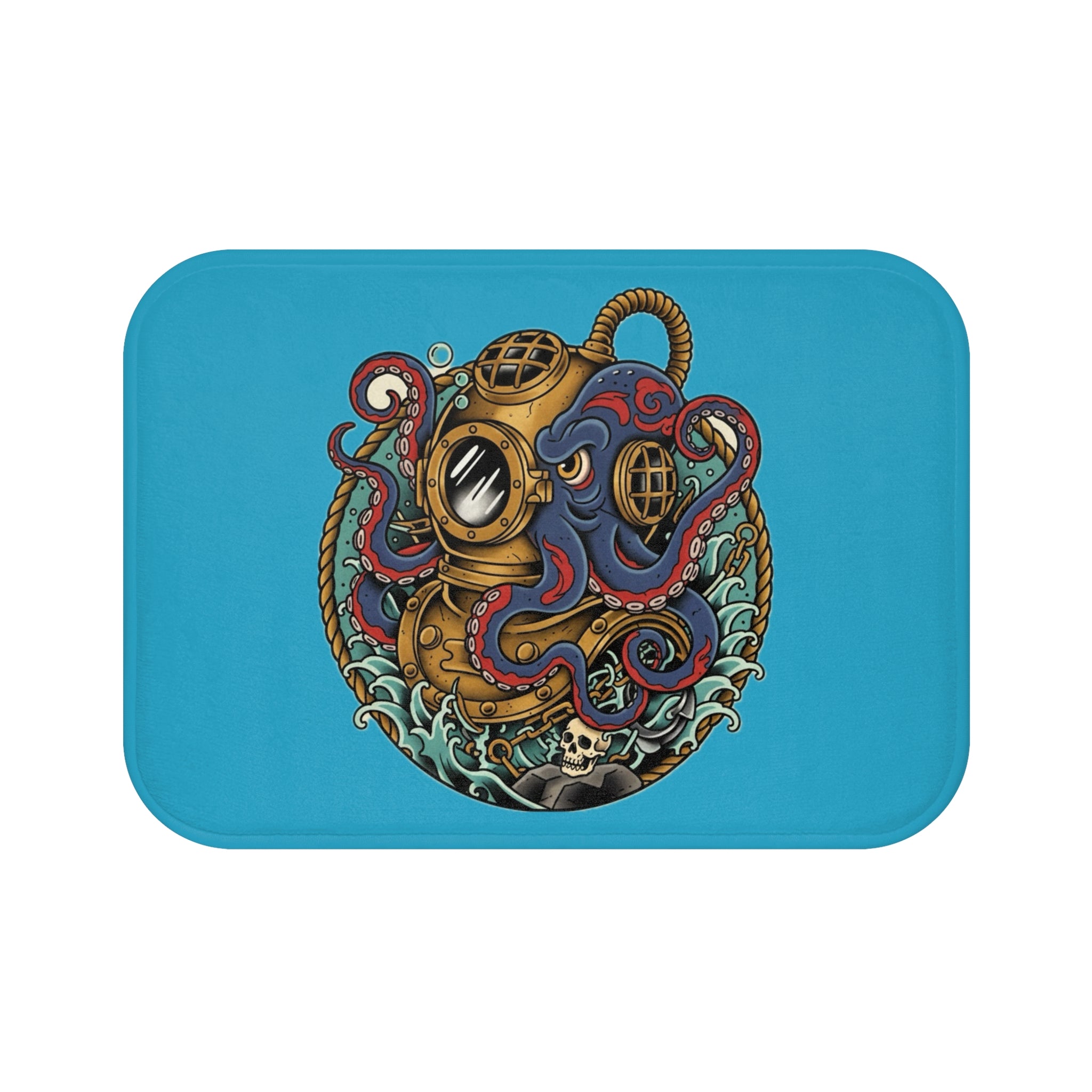 Ocean-Inspired Bath Mat with Steampunk Octopus Design, Nautical Decor, Underwater Theme, Unique Bathroom Accessory, Gift for Ocean Lovers