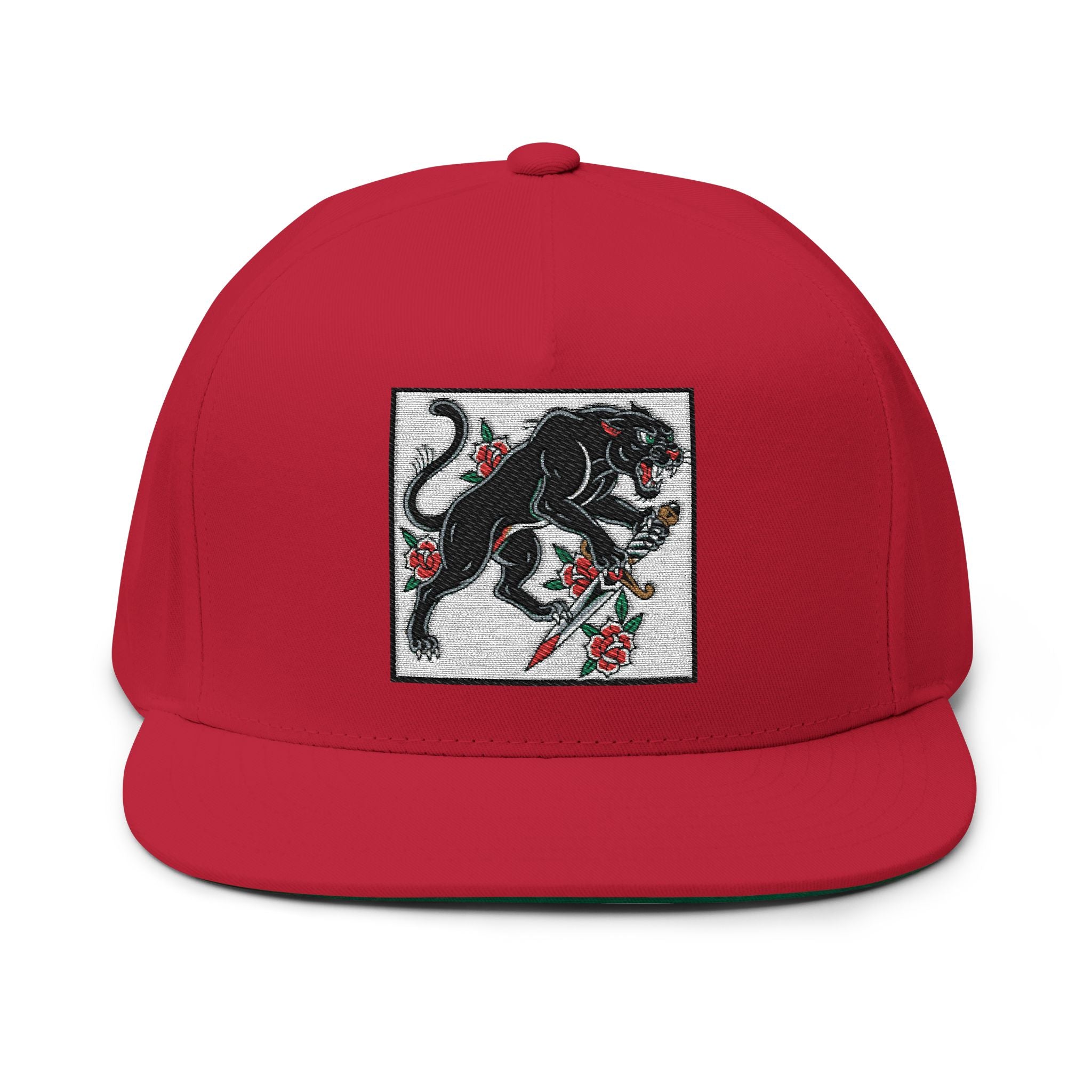 Stylish Embroidered Flat Bill Cap - Panther Design, Streetwear, Gift for Him, Accessory for All Occasions