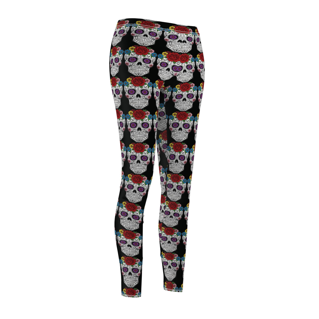 Vibrant Skull Print Leggings, Casual Wear, Fitness Leggings, Unique Lounge Pants, Gift for Her, Festival Fashion