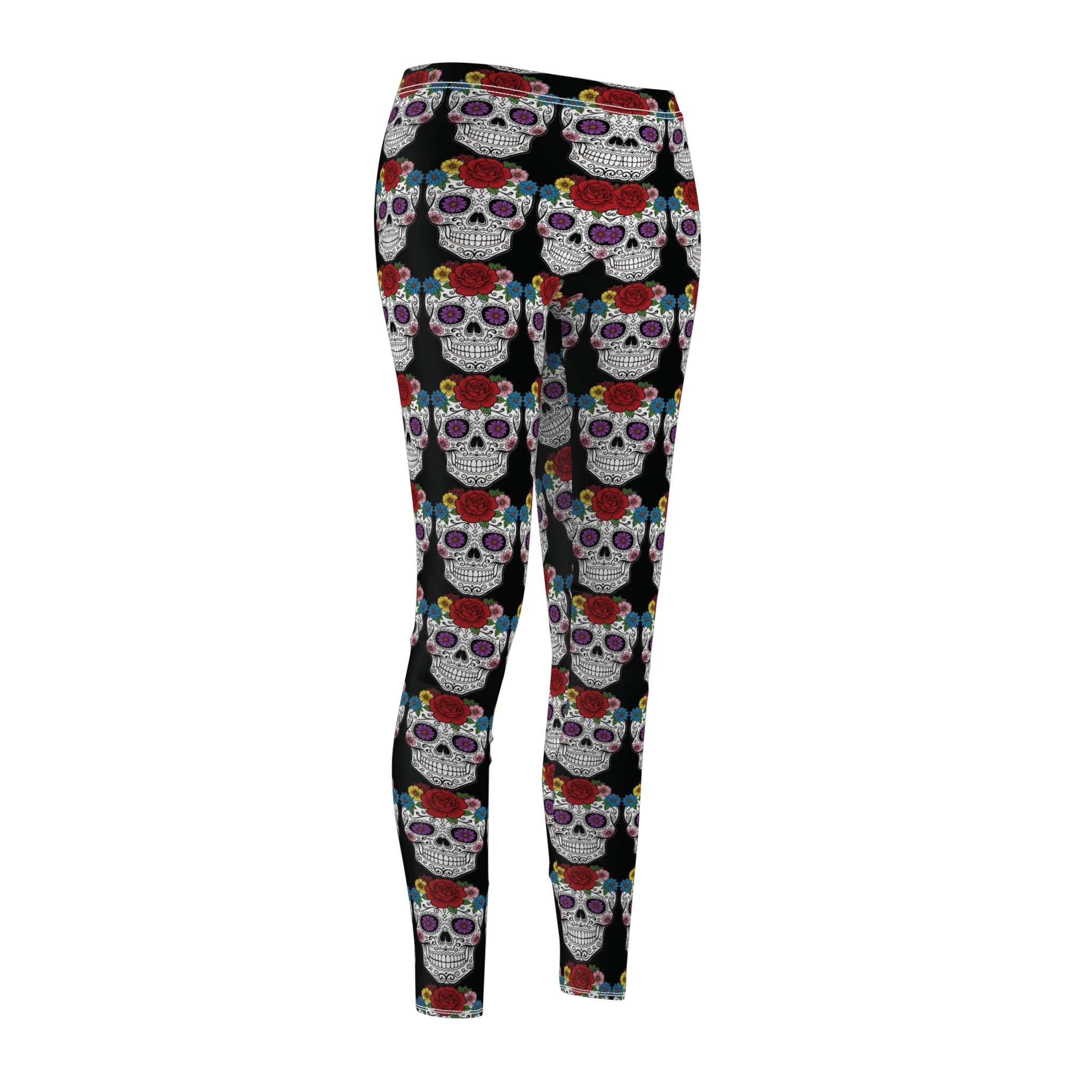 Vibrant Skull Print Leggings, Casual Wear, Fitness Leggings, Unique Lounge Pants, Gift for Her, Festival Fashion