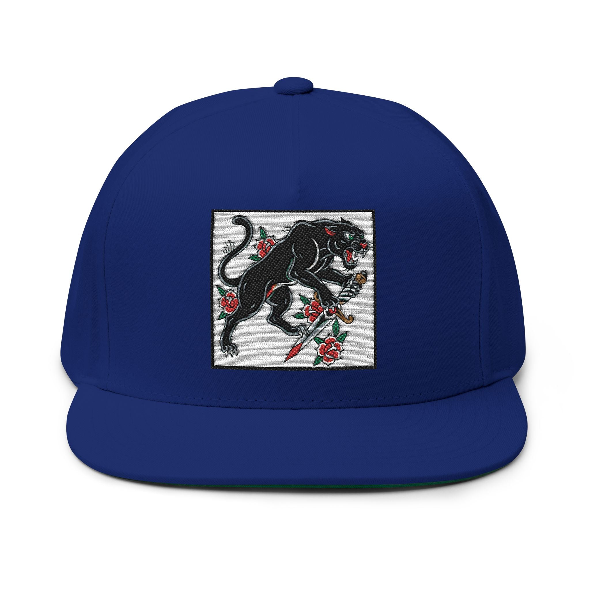 Stylish Embroidered Flat Bill Cap - Panther Design, Streetwear, Gift for Him, Accessory for All Occasions