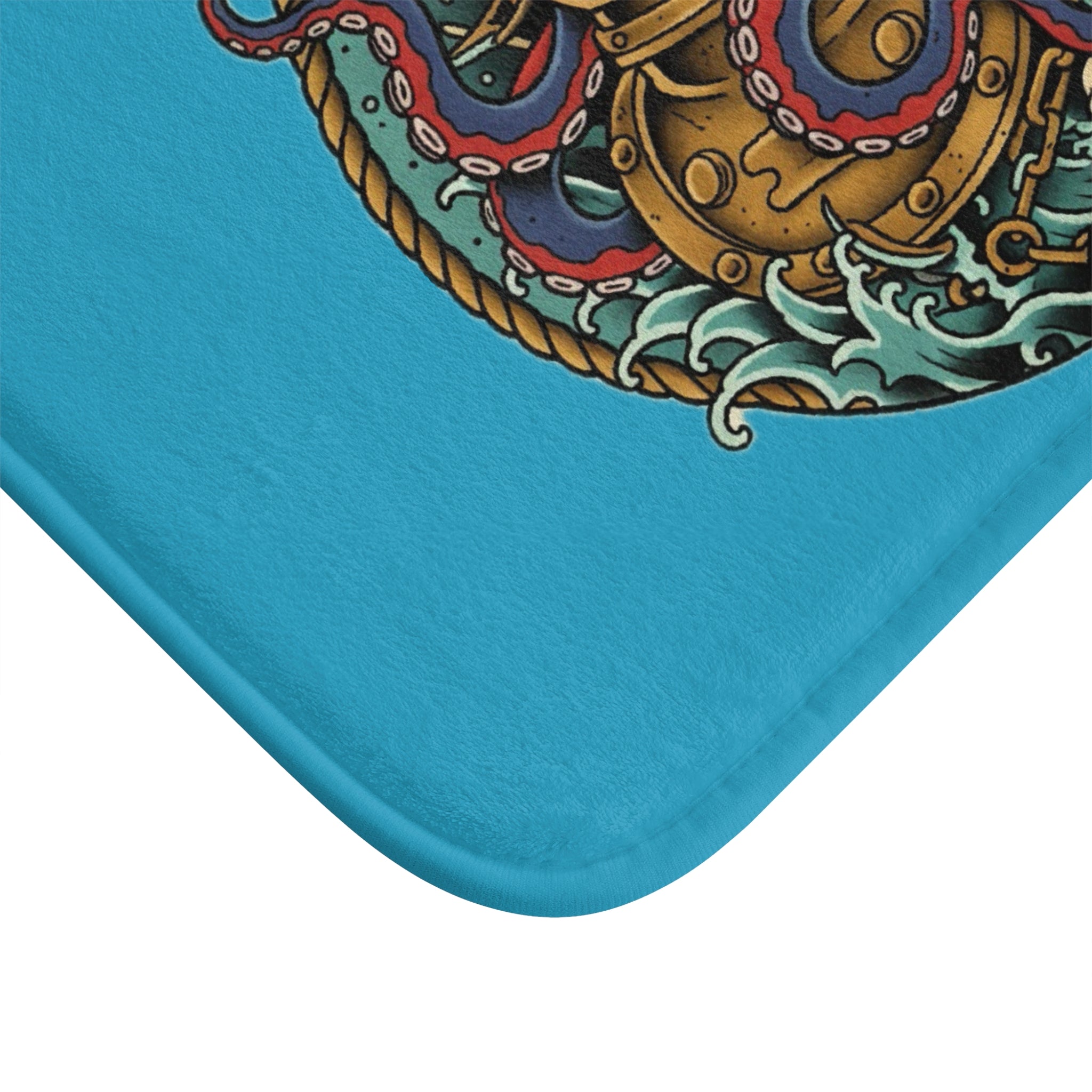 Ocean-Inspired Bath Mat with Steampunk Octopus Design, Nautical Decor, Underwater Theme, Unique Bathroom Accessory, Gift for Ocean Lovers