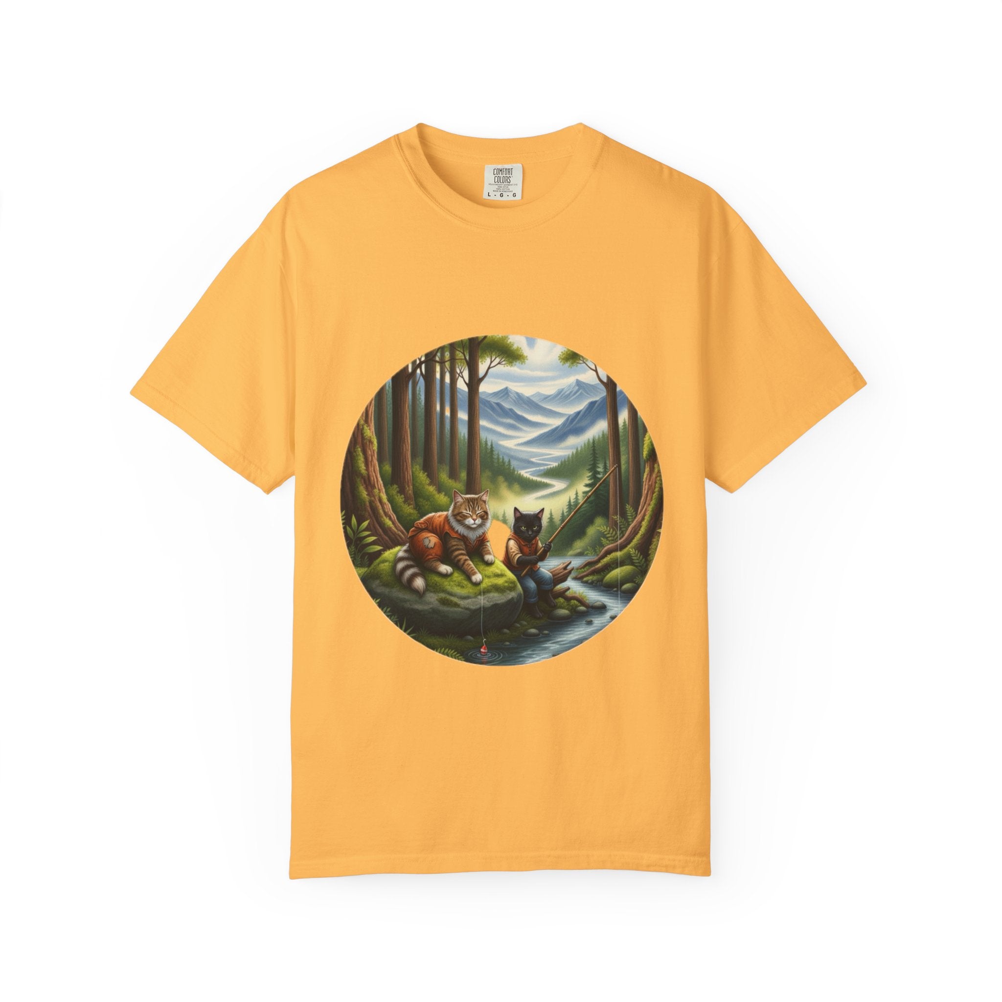 Cat Lover T-Shirt - Two Cats Enjoying Mountain Stream