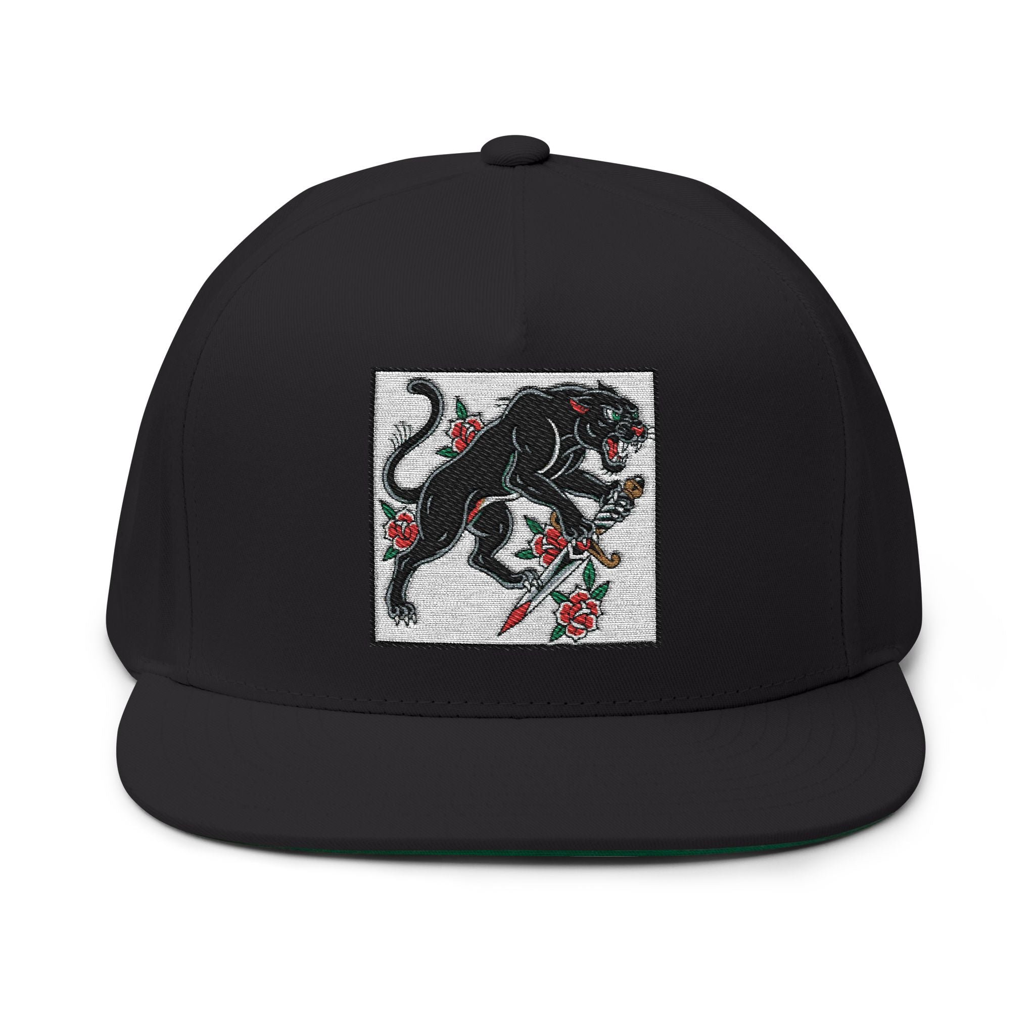 Stylish Embroidered Flat Bill Cap - Panther Design, Streetwear, Gift for Him, Accessory for All Occasions