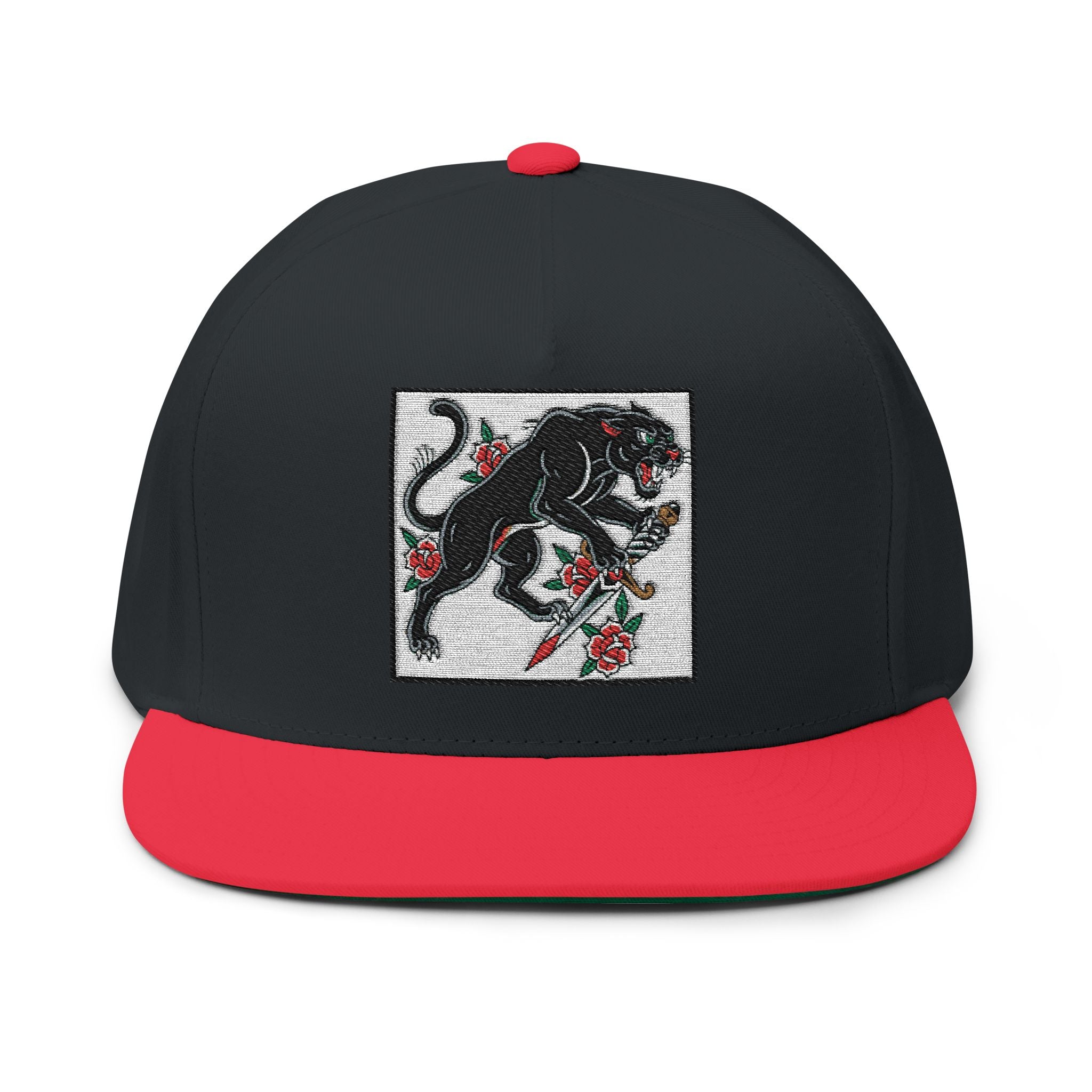 Stylish Embroidered Flat Bill Cap - Panther Design, Streetwear, Gift for Him, Accessory for All Occasions