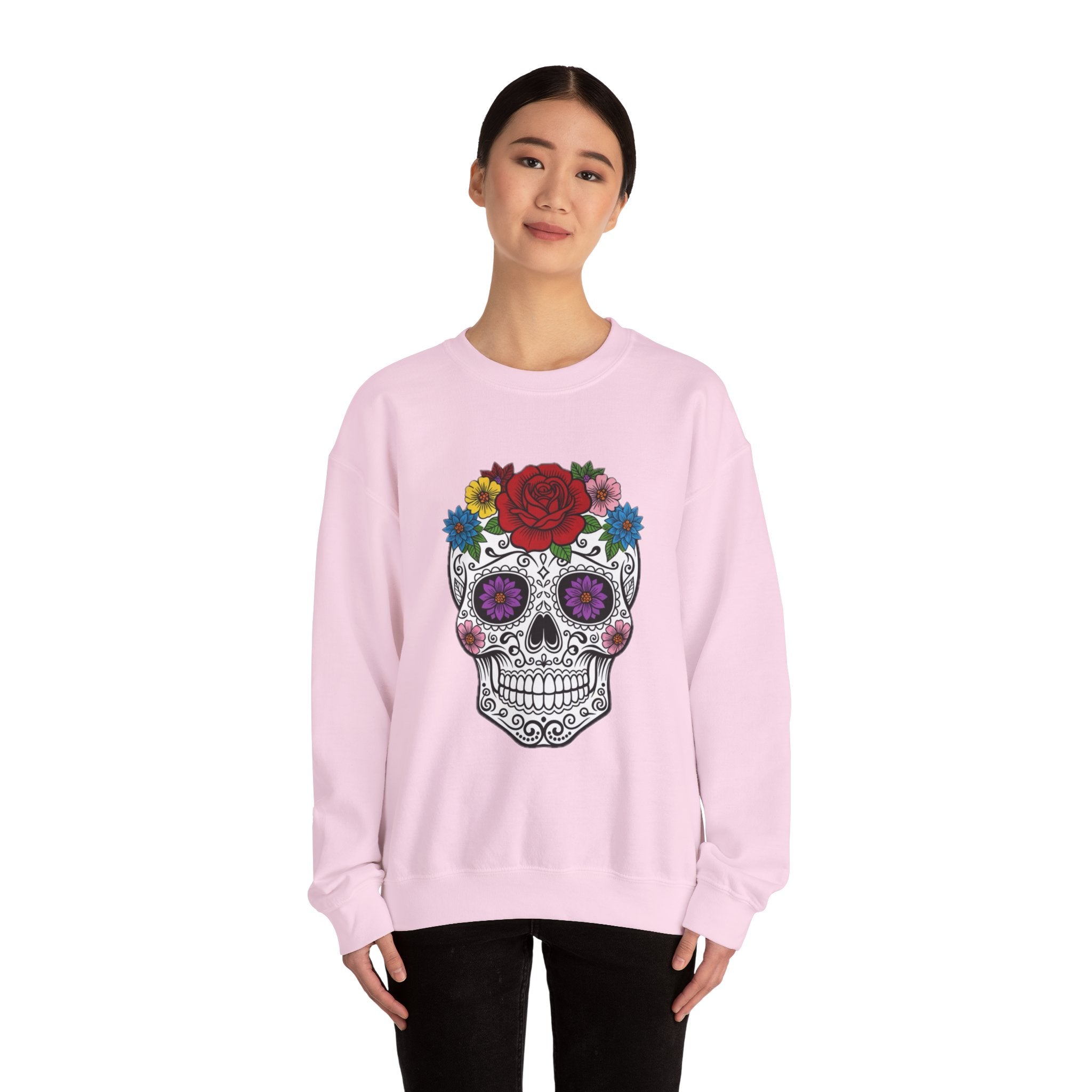 Sugar Skull Floral Sweatshirt - Unisex Crewneck, Boho Style, Day of the Dead Outfit, Gift for Her, Cozy Casual Wear