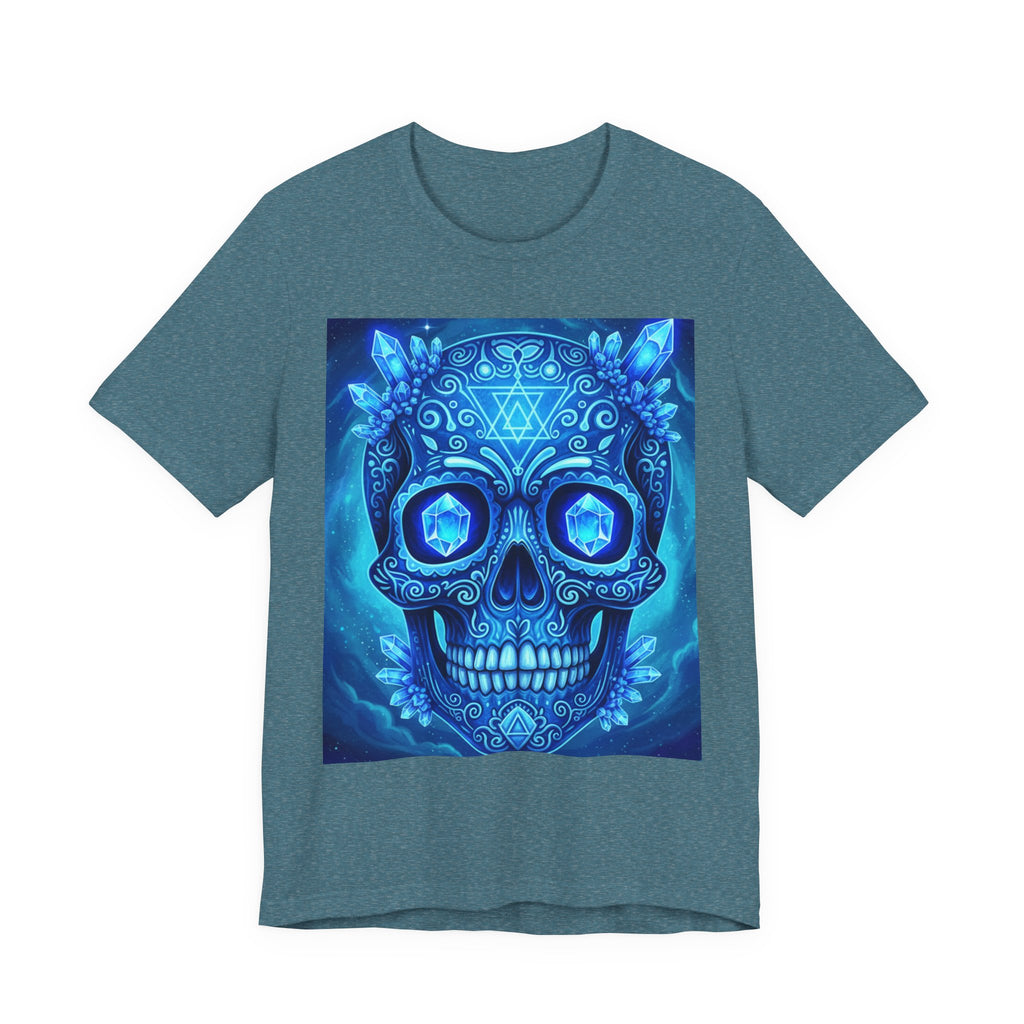 Vibrant Skull Art Tee, Unisex Tee, Graphic T-Shirt, Festival Wear, Halloween Shirt, Bohemian Style