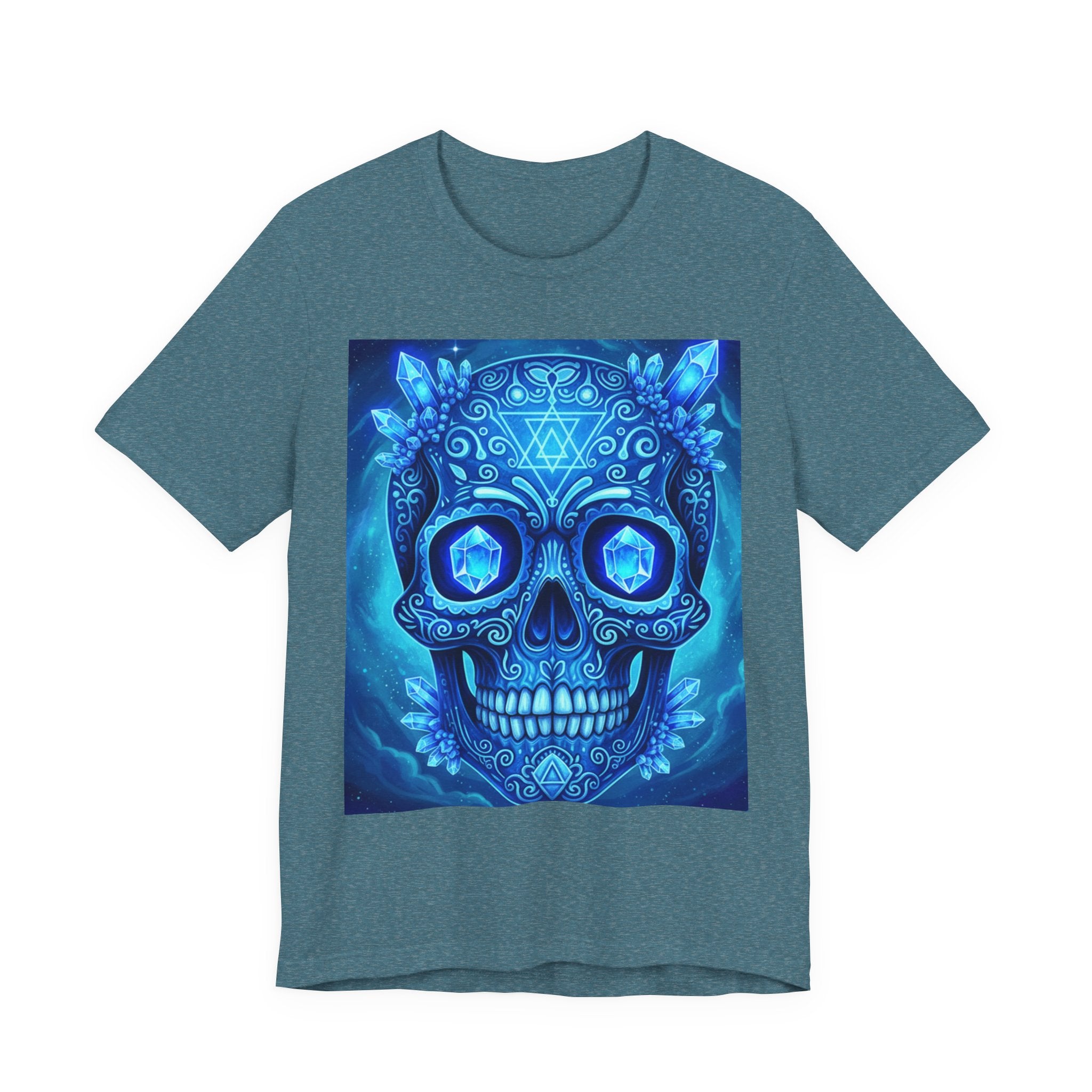Vibrant Skull Art Tee, Unisex Tee, Graphic T-Shirt, Festival Wear, Halloween Shirt, Bohemian Style