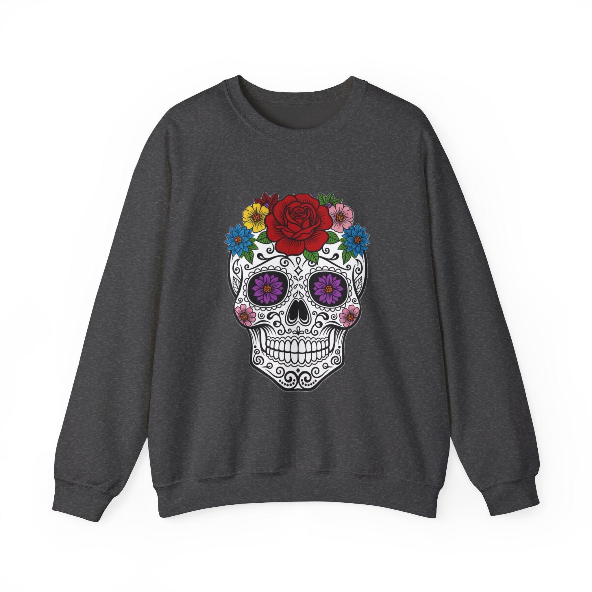 Sugar Skull Floral Sweatshirt - Unisex Crewneck, Boho Style, Day of the Dead Outfit, Gift for Her, Cozy Casual Wear