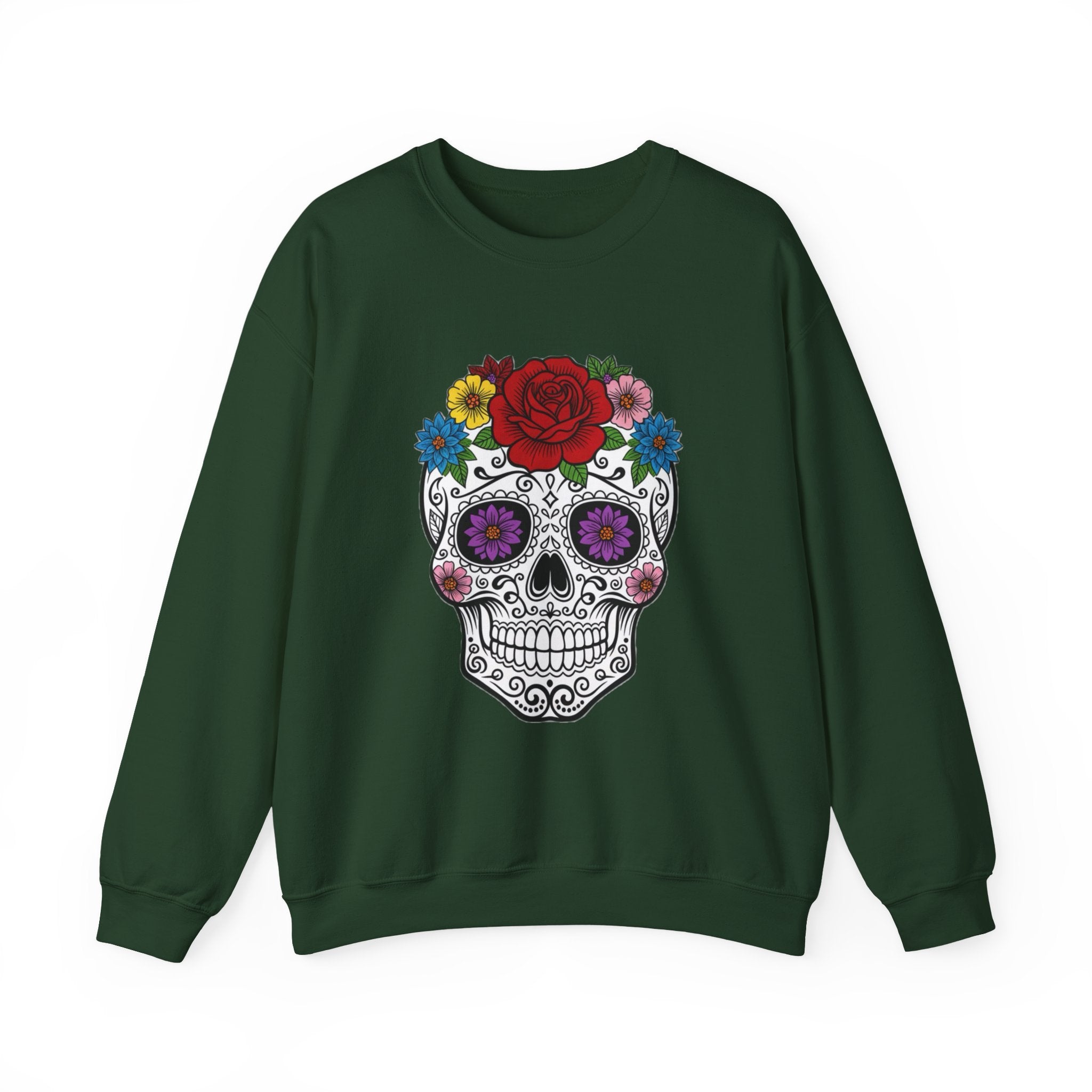 Sugar Skull Floral Sweatshirt - Unisex Crewneck, Boho Style, Day of the Dead Outfit, Gift for Her, Cozy Casual Wear