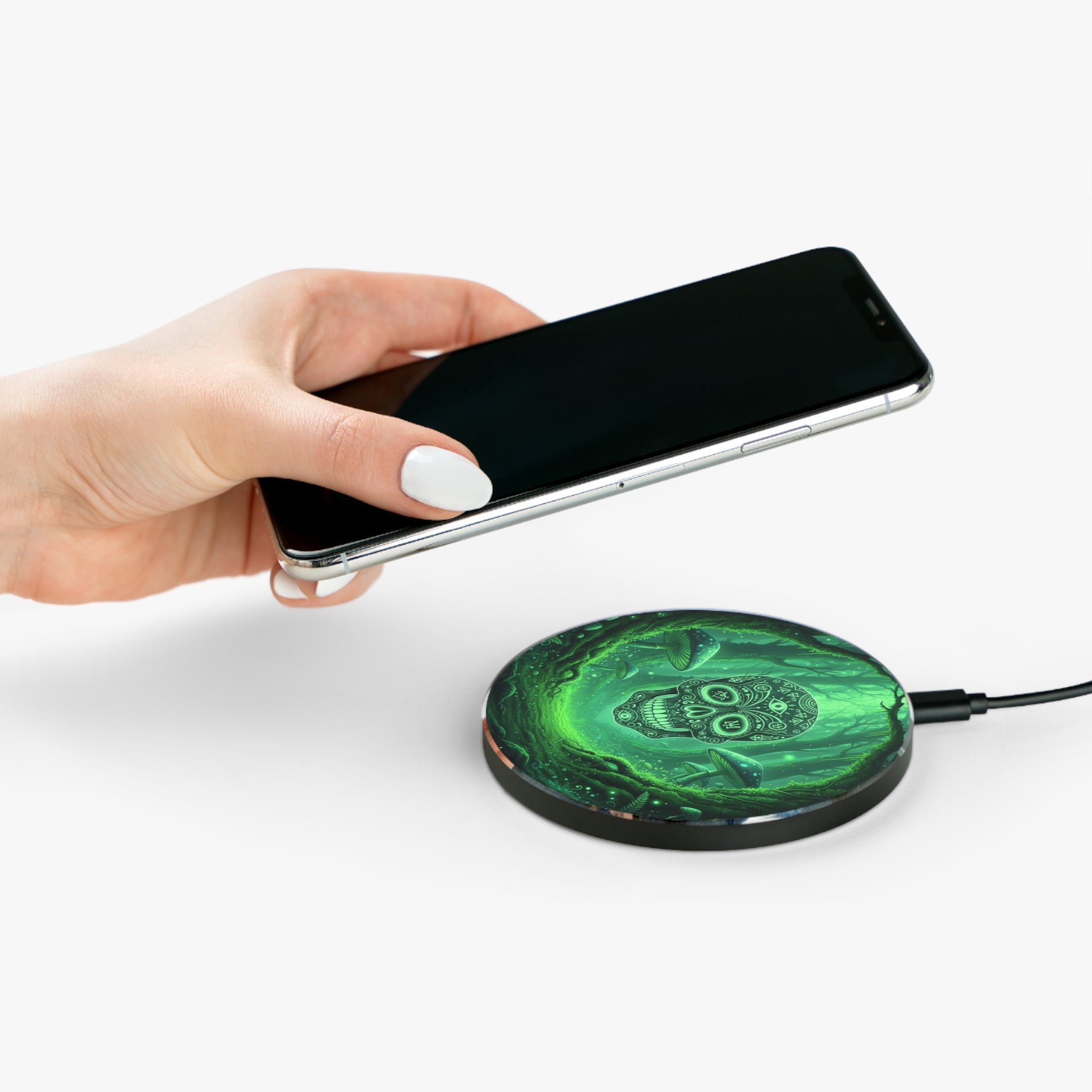 Glow-in-the-Dark Skull Wireless Charger, Unique Tech Gift, Halloween Decor, Eco-Friendly Charger, Replacement Phone Charger, Desk Accessory